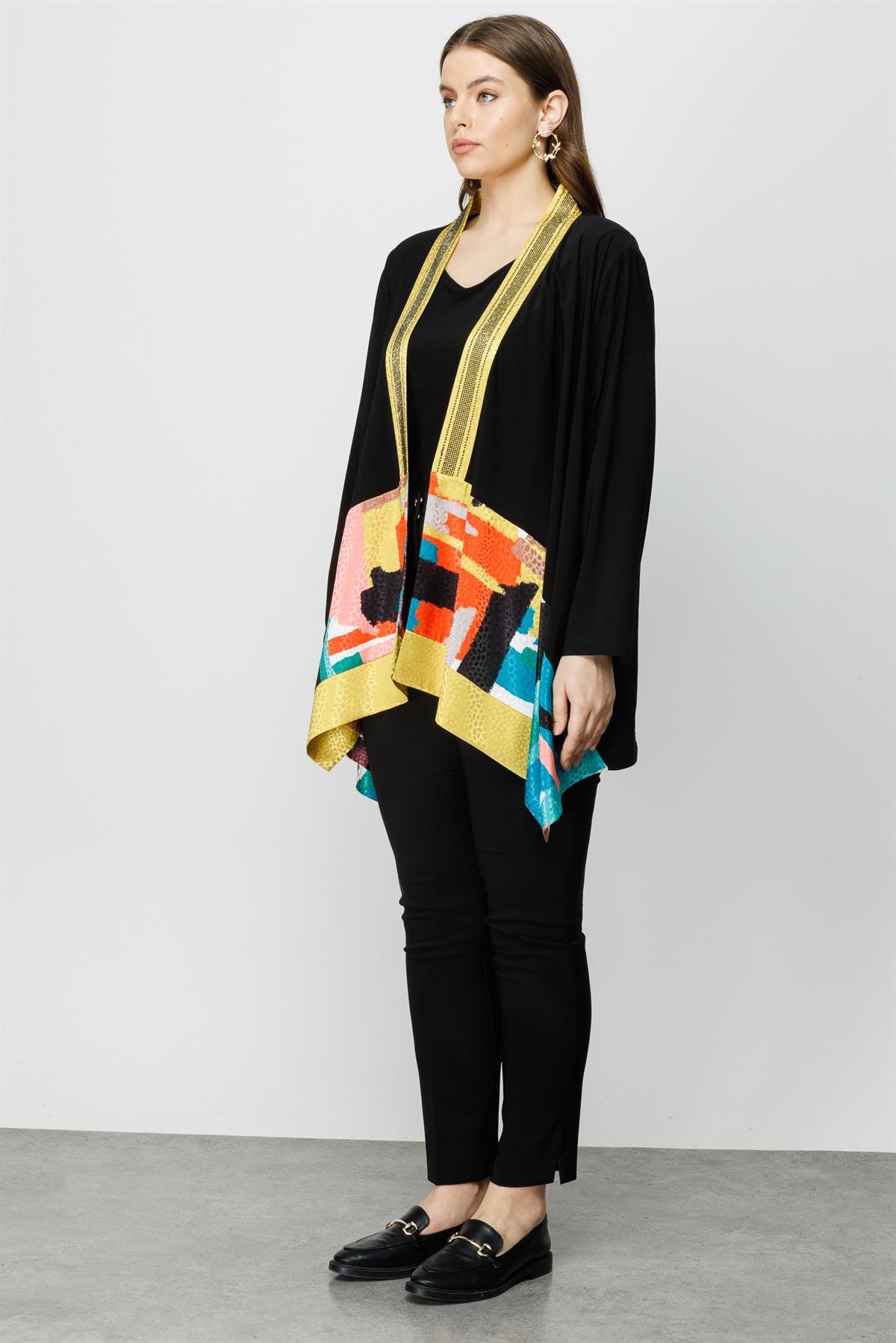 Modailgi  Asimetrik Patchwork Desen İkili Tunik Siyah