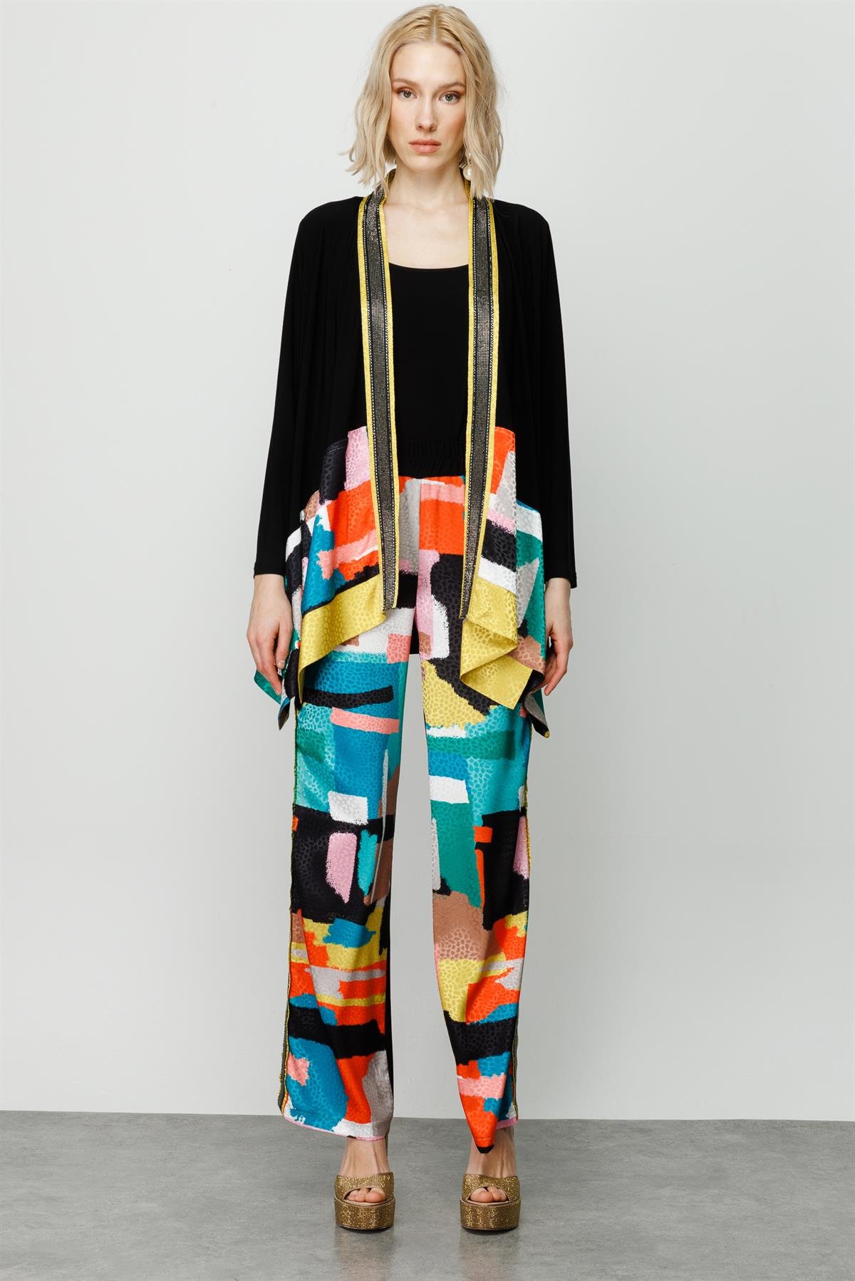 Modailgi  Asimetrik Patchwork Desen İkili Tunik Orijinal