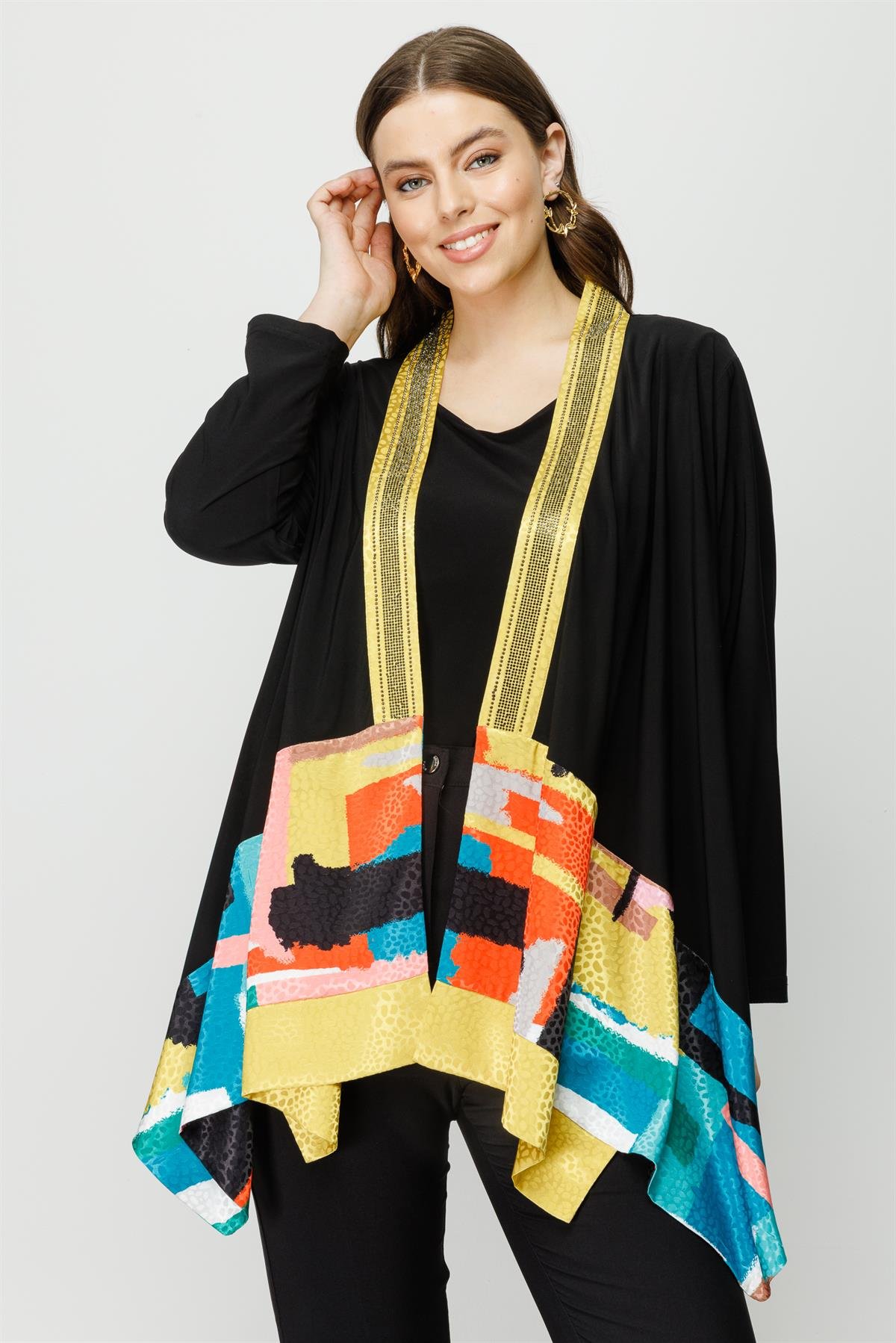 Modailgi  Asimetrik Patchwork Desen İkili Tunik Siyah