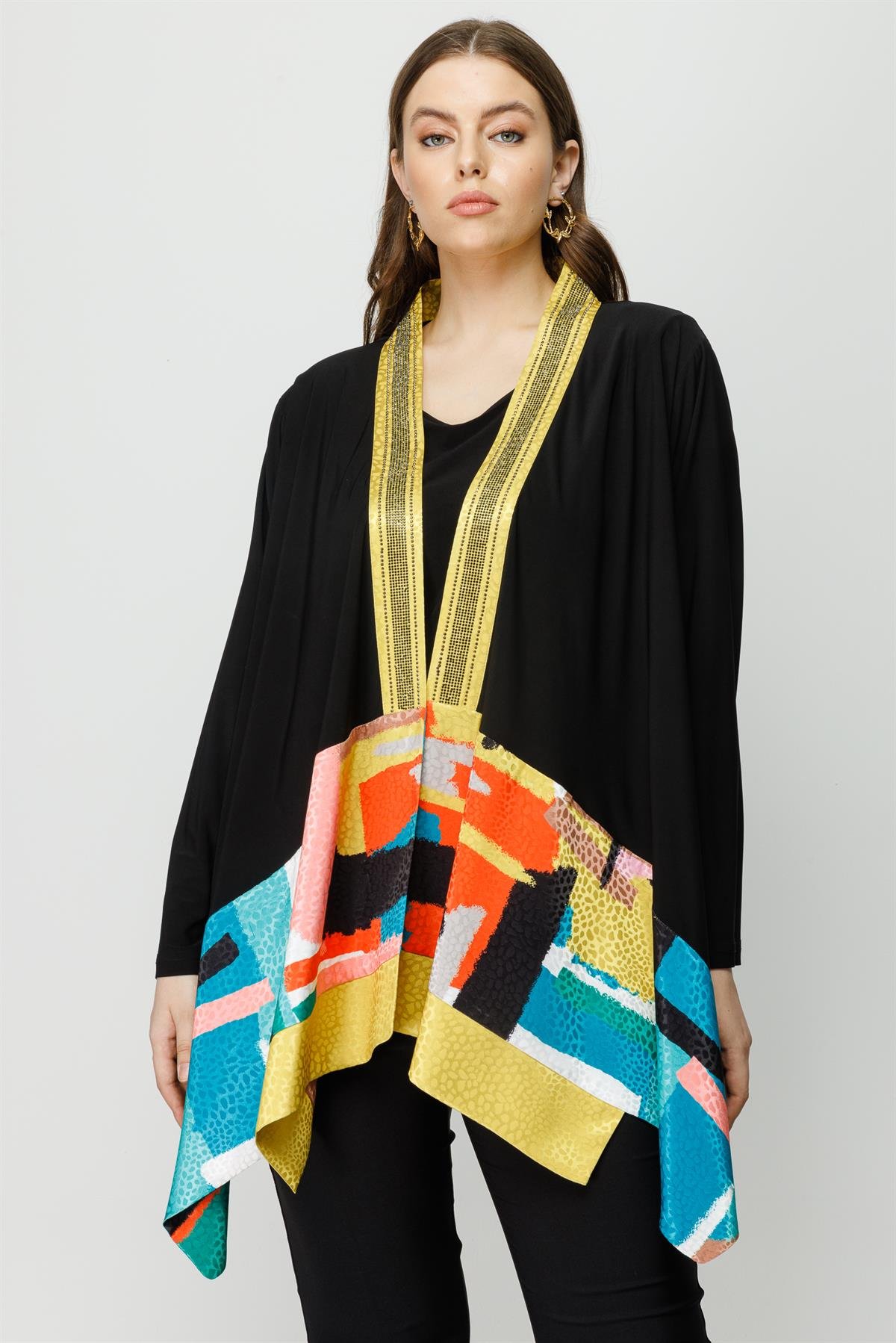 Modailgi  Asimetrik Patchwork Desen İkili Tunik Siyah