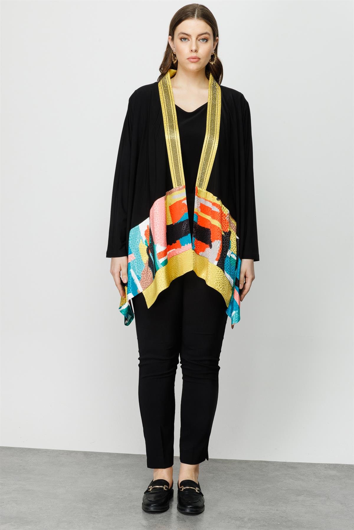 Modailgi  Asimetrik Patchwork Desen İkili Tunik Siyah
