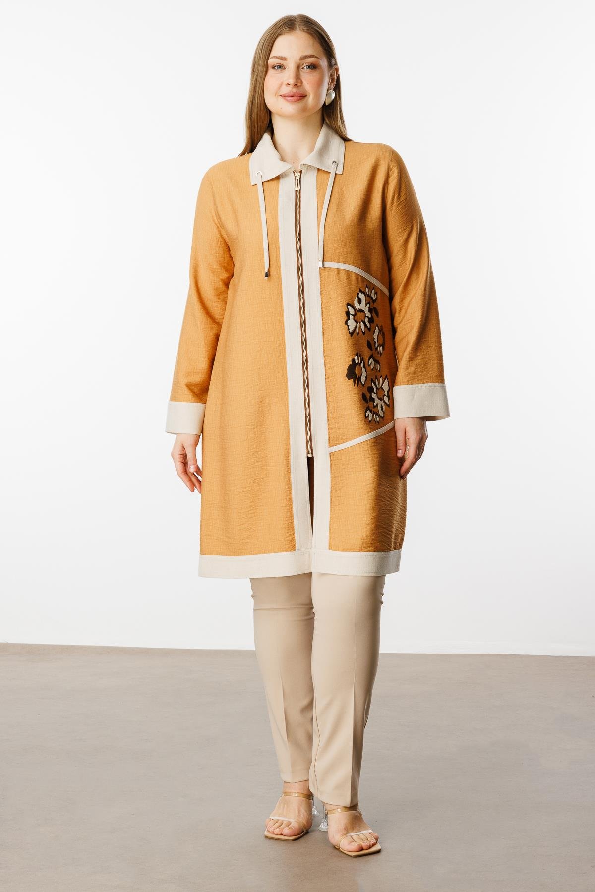 Modailgi  Baskılı Garnili Fermuarlı Tunik Orange