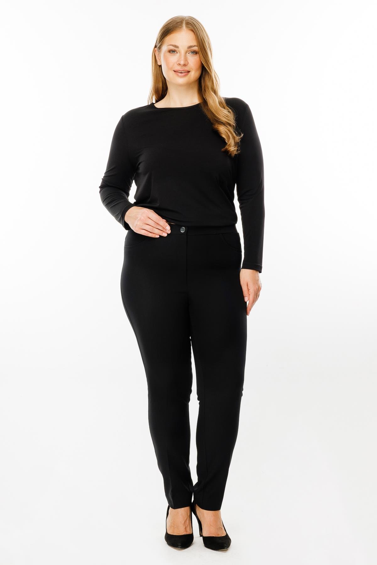 Modailgi  Bel Kenarı Lastikli Yan Cep Pantolon Siyah