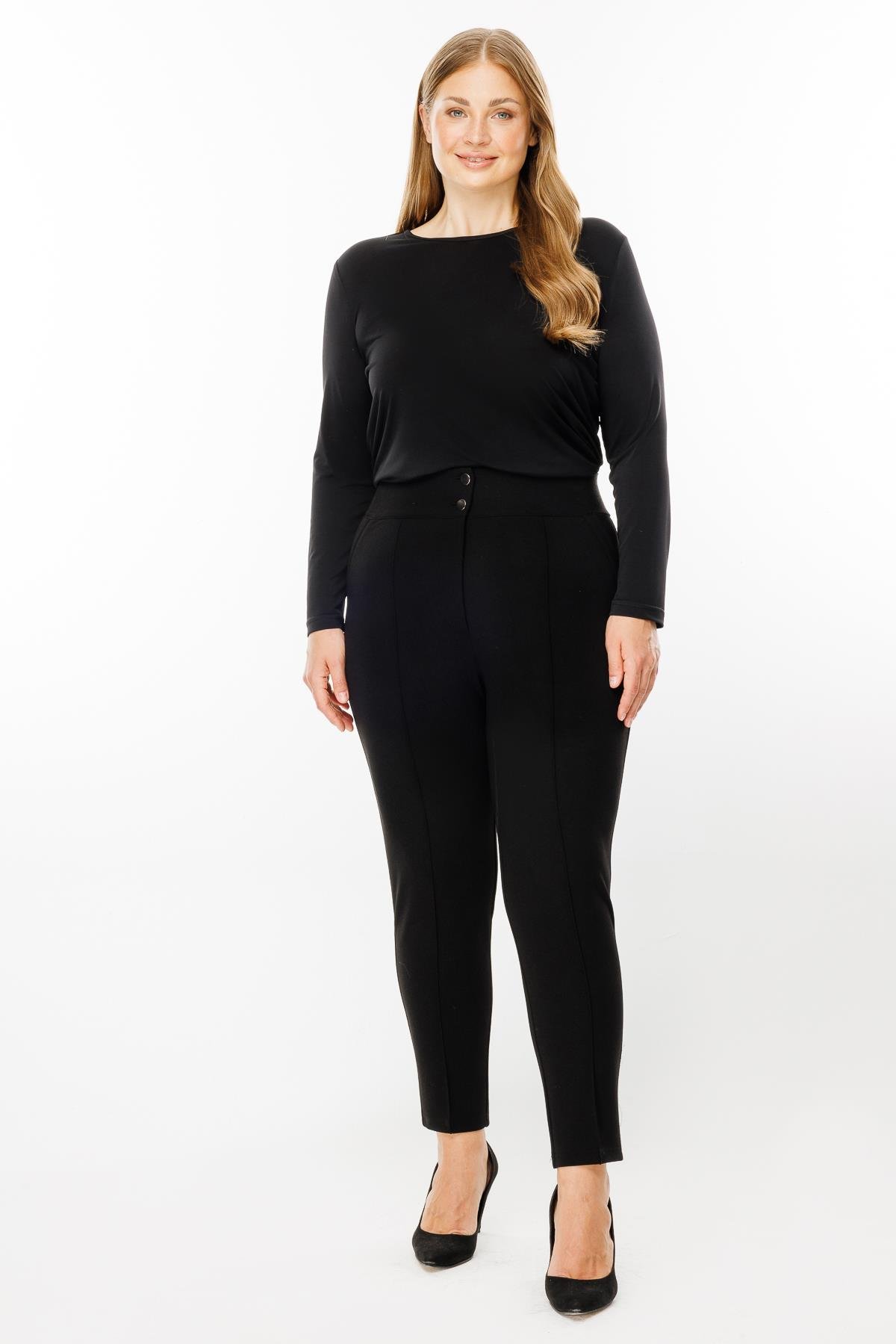 Modailgi  Bel Korsajı Lastikli Geniş Paça Pantolon Siyah