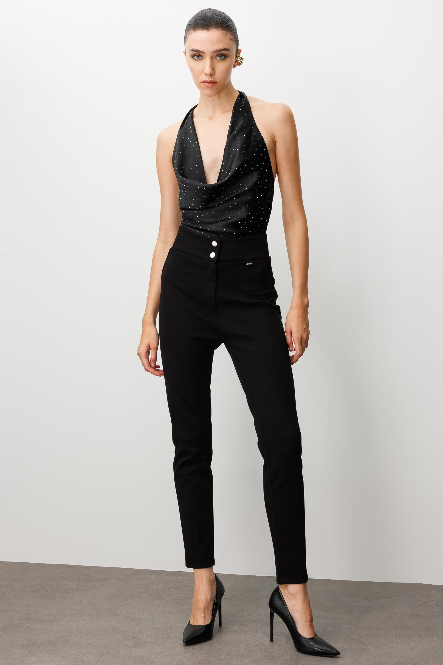 Modailgi  Bel Korsajı Lastikli Pantolon Siyah