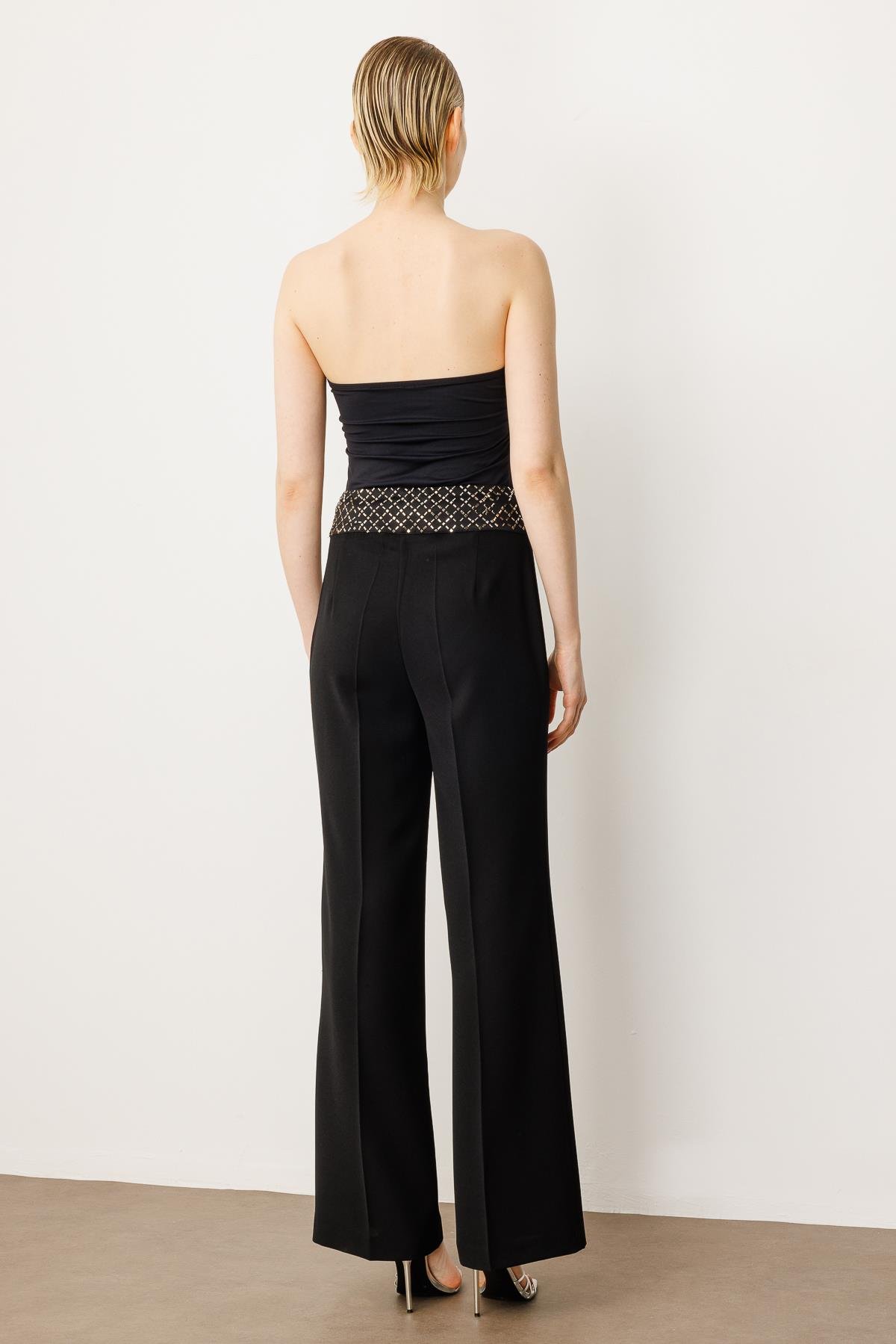 Modailgi  Bel Korsajı Taş Aksesuarlı Pantolon - 70053 Siyah