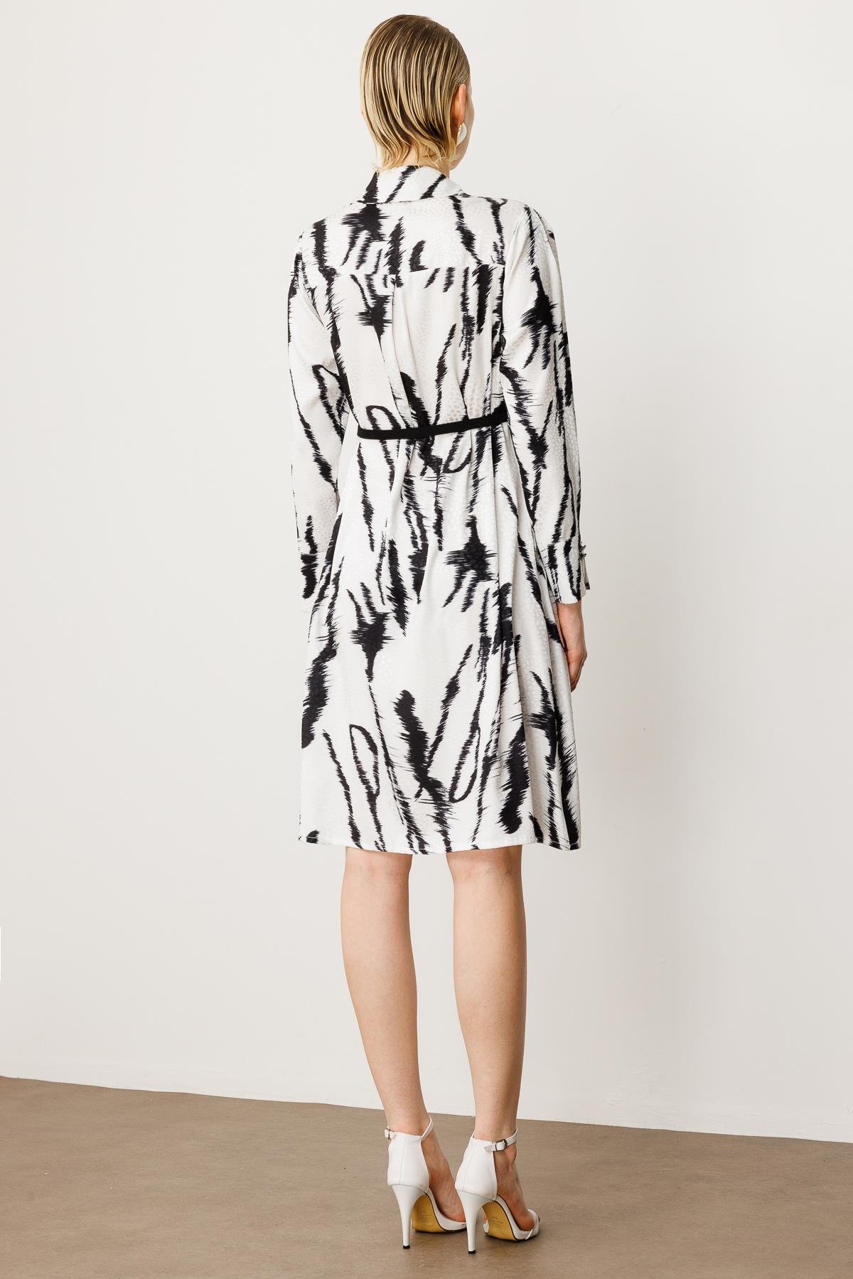 Modailgi  Belden Kemerli Jakarlı Tunik Elbise Siyah