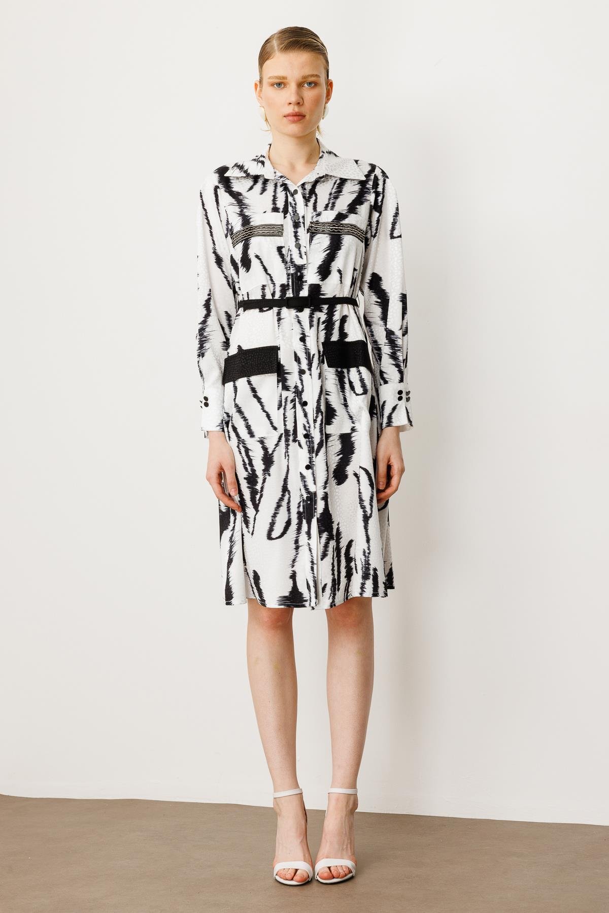 Modailgi  Belden Kemerli Jakarlı Tunik Elbise Siyah