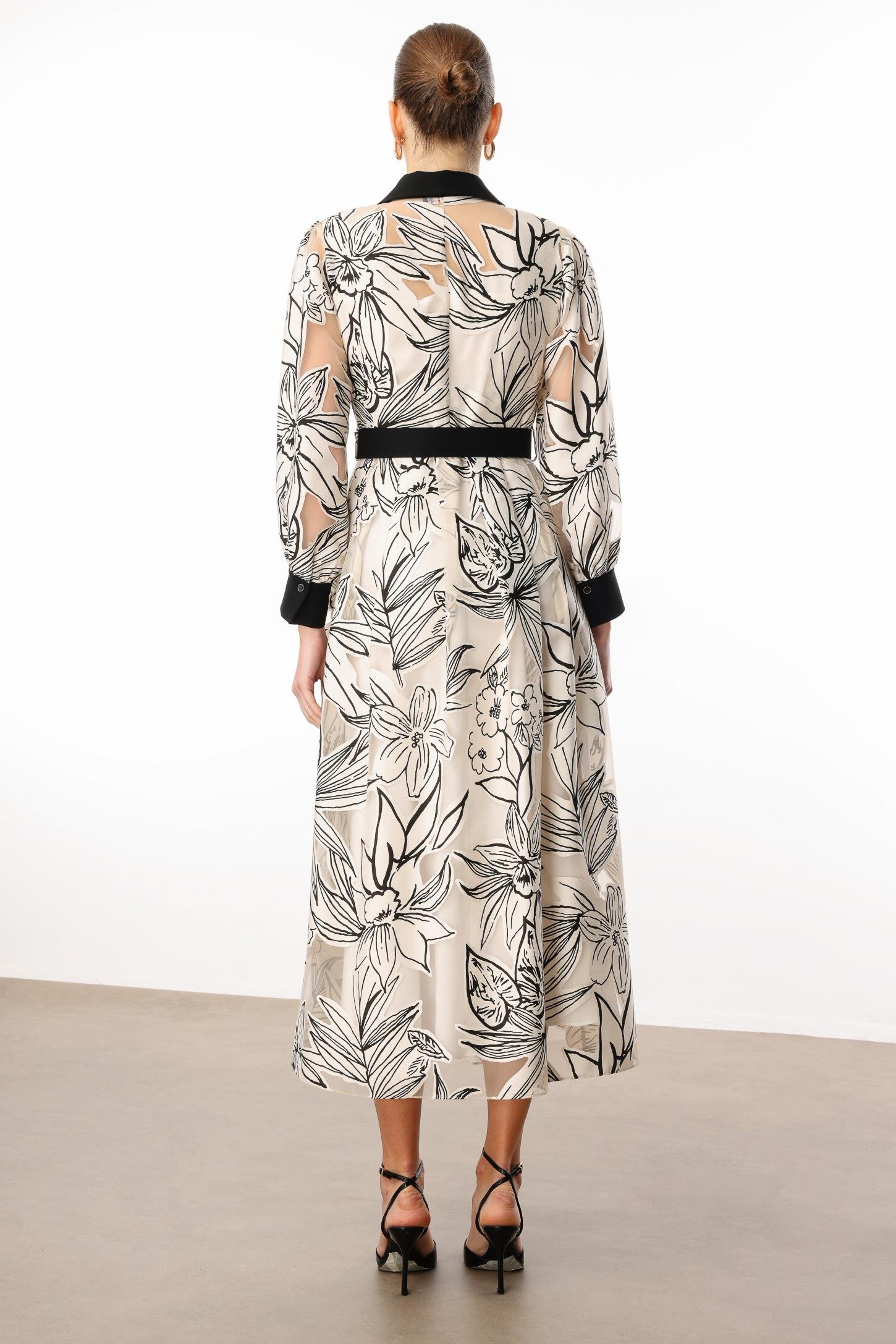 Modailgi  Belden Kuşaklı Çiçek Desenli Organze Elbise Orijinal