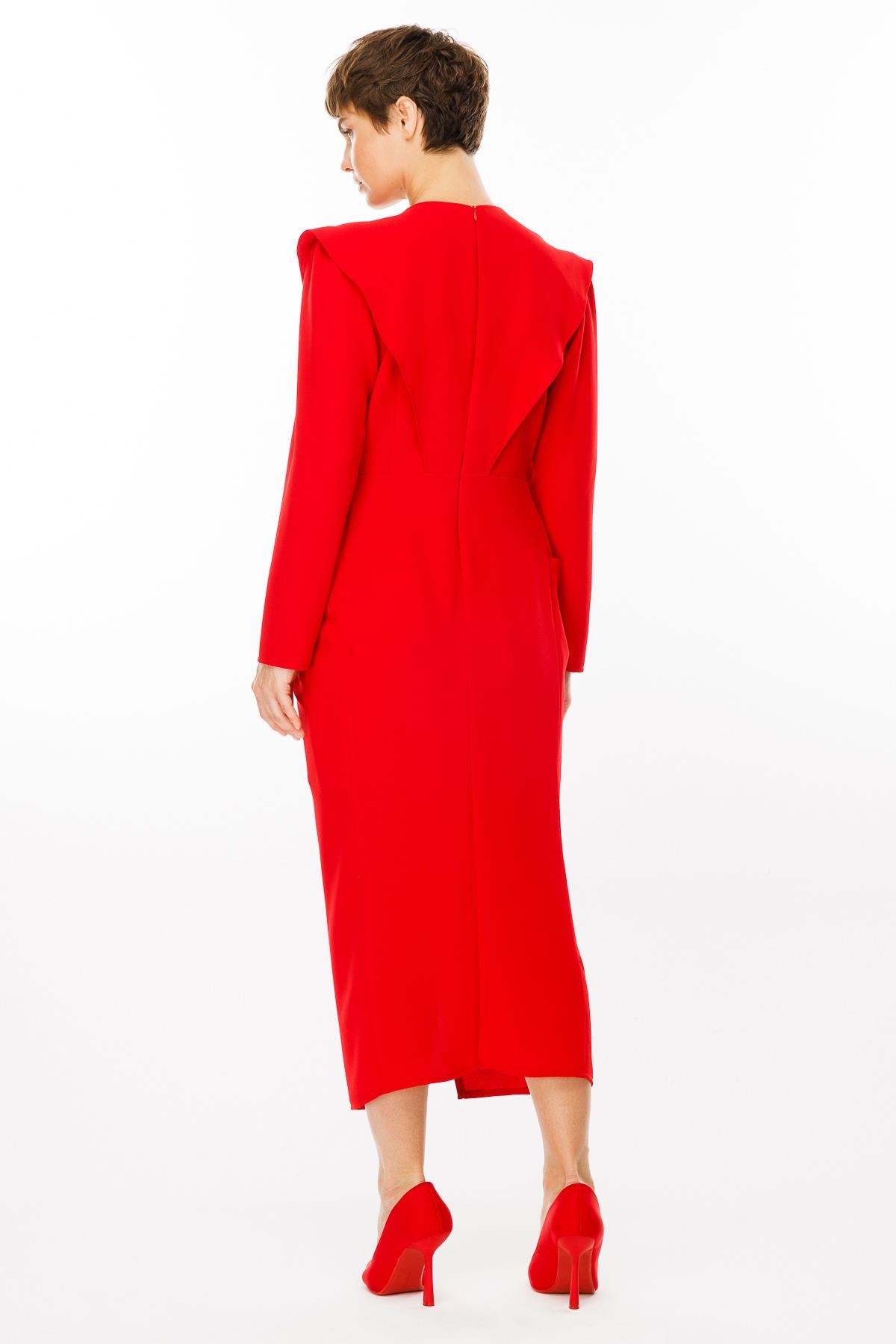 Modailgi  Belden Pencereli Halka Tokalı Elbise Kırmızı