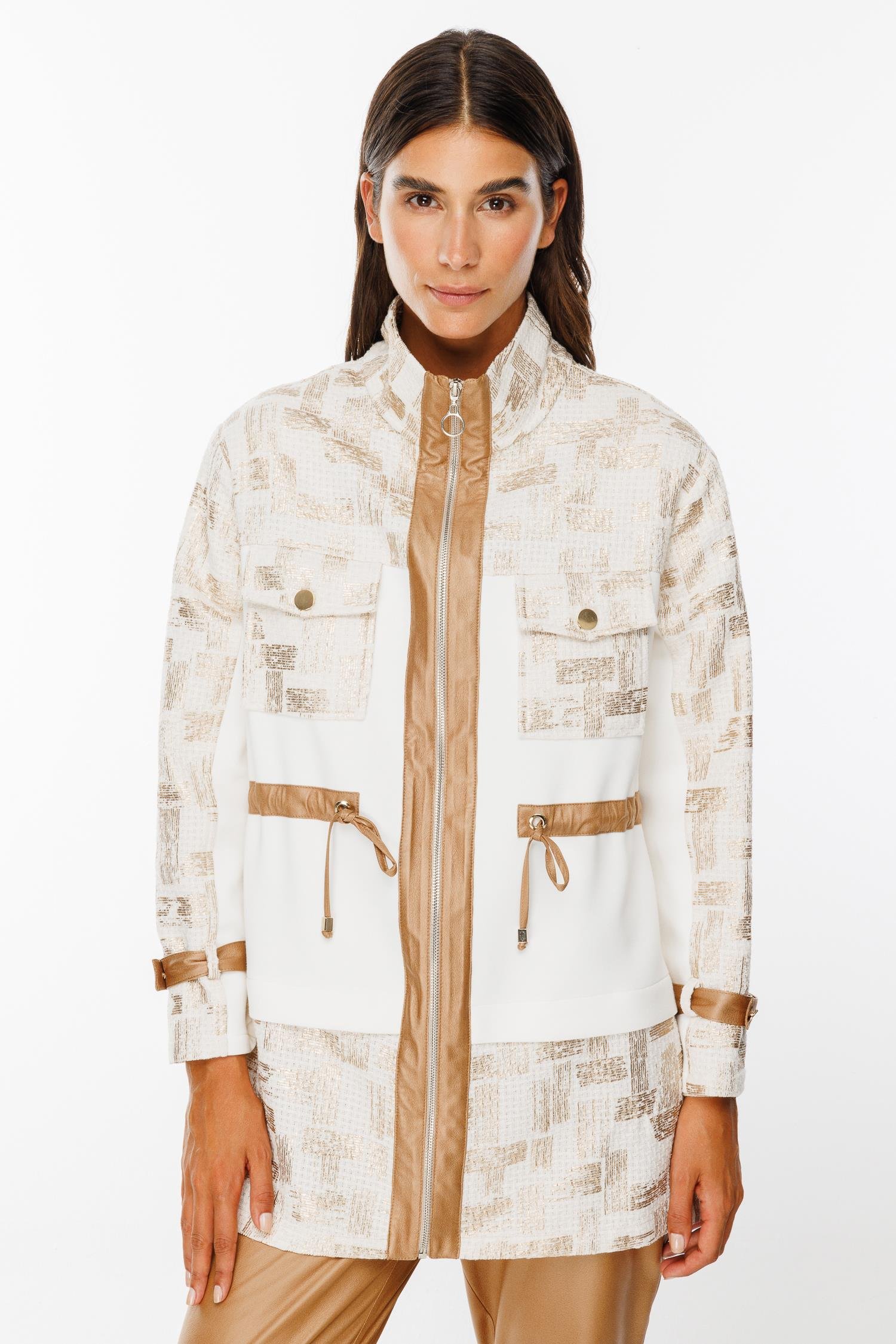 Modailgi  Belden Tünelli Kumaş Garnili Dik Yaka Tunik Ekru