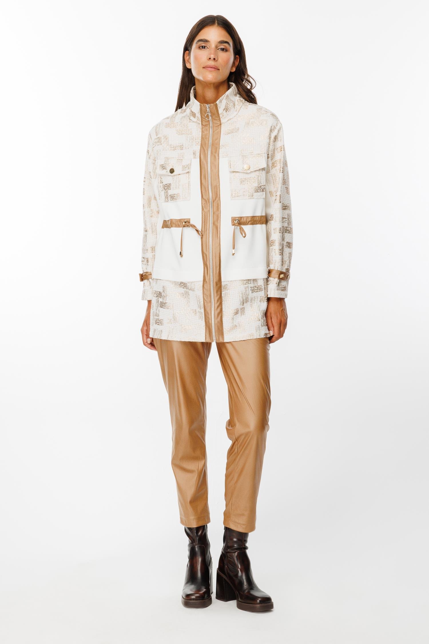 Modailgi  Belden Tünelli Kumaş Garnili Dik Yaka Tunik Ekru