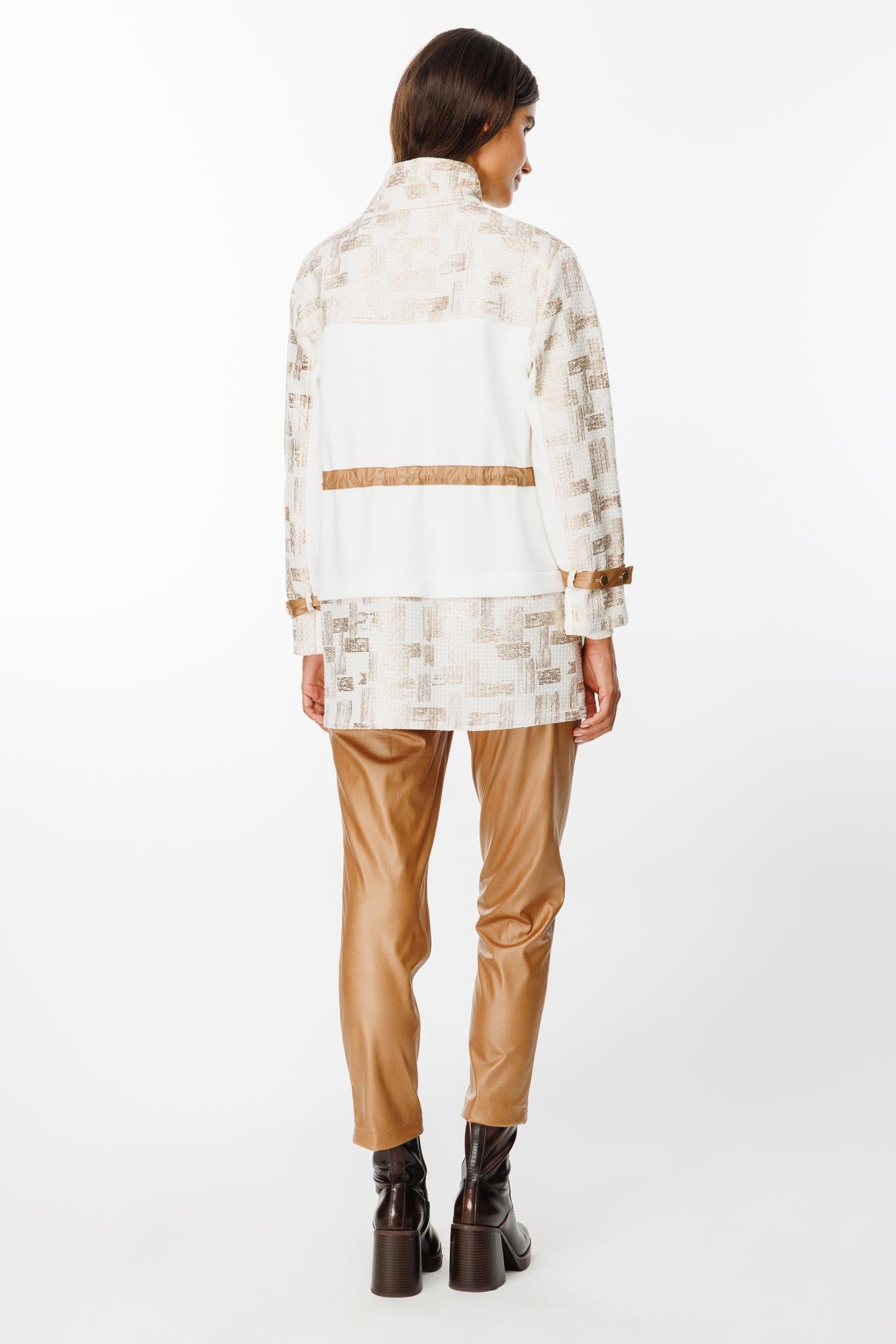 Modailgi  Belden Tünelli Kumaş Garnili Dik Yaka Tunik Ekru