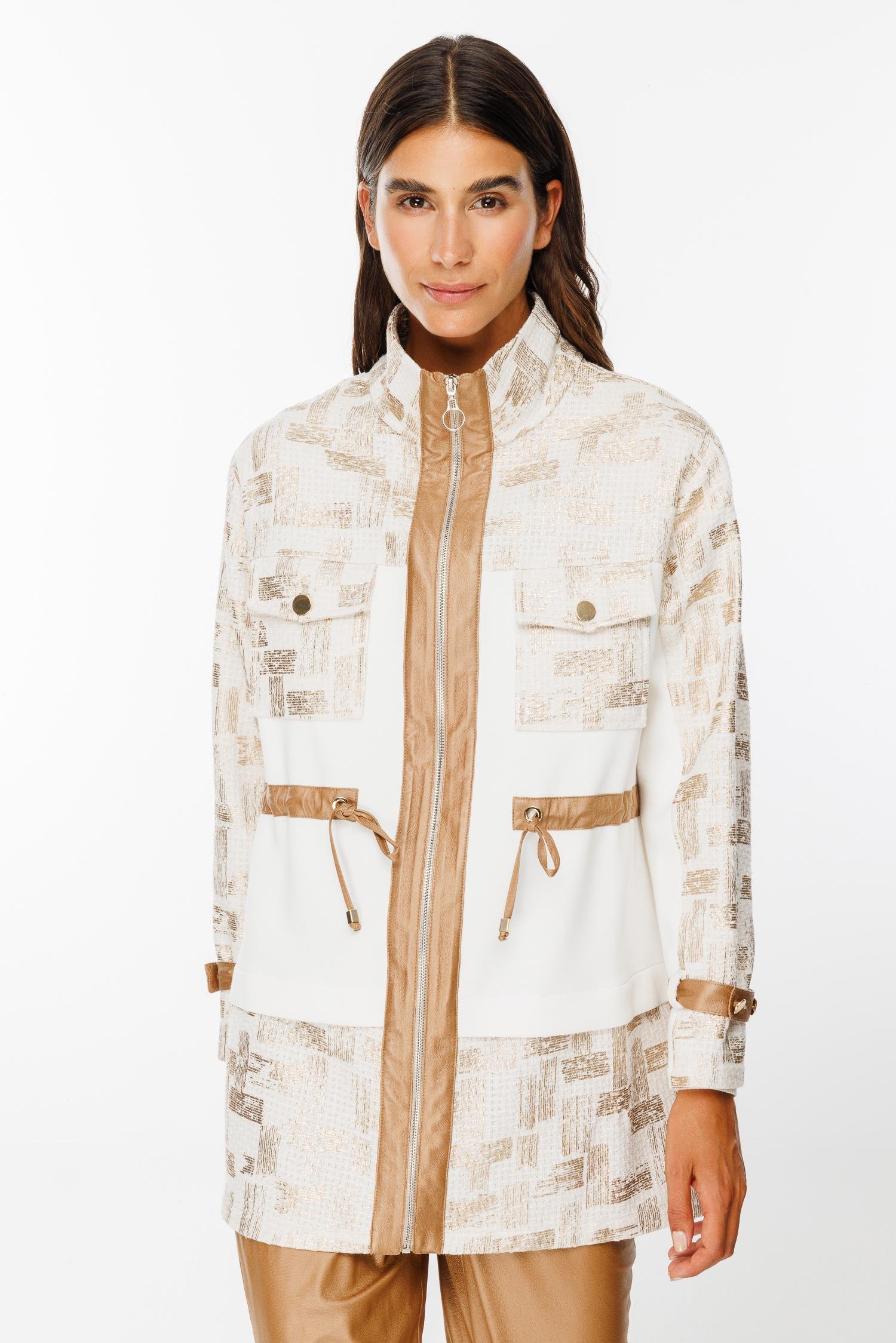 Modailgi  Belden Tünelli Kumaş Garnili Dik Yaka Tunik Ekru