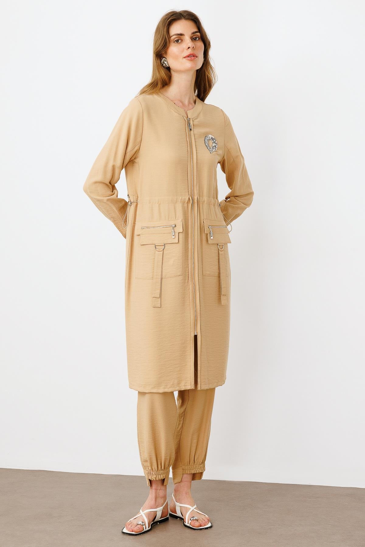 Modailgi  Belden Tünelli Sıfır Yaka Ara Boy Tunik Taş