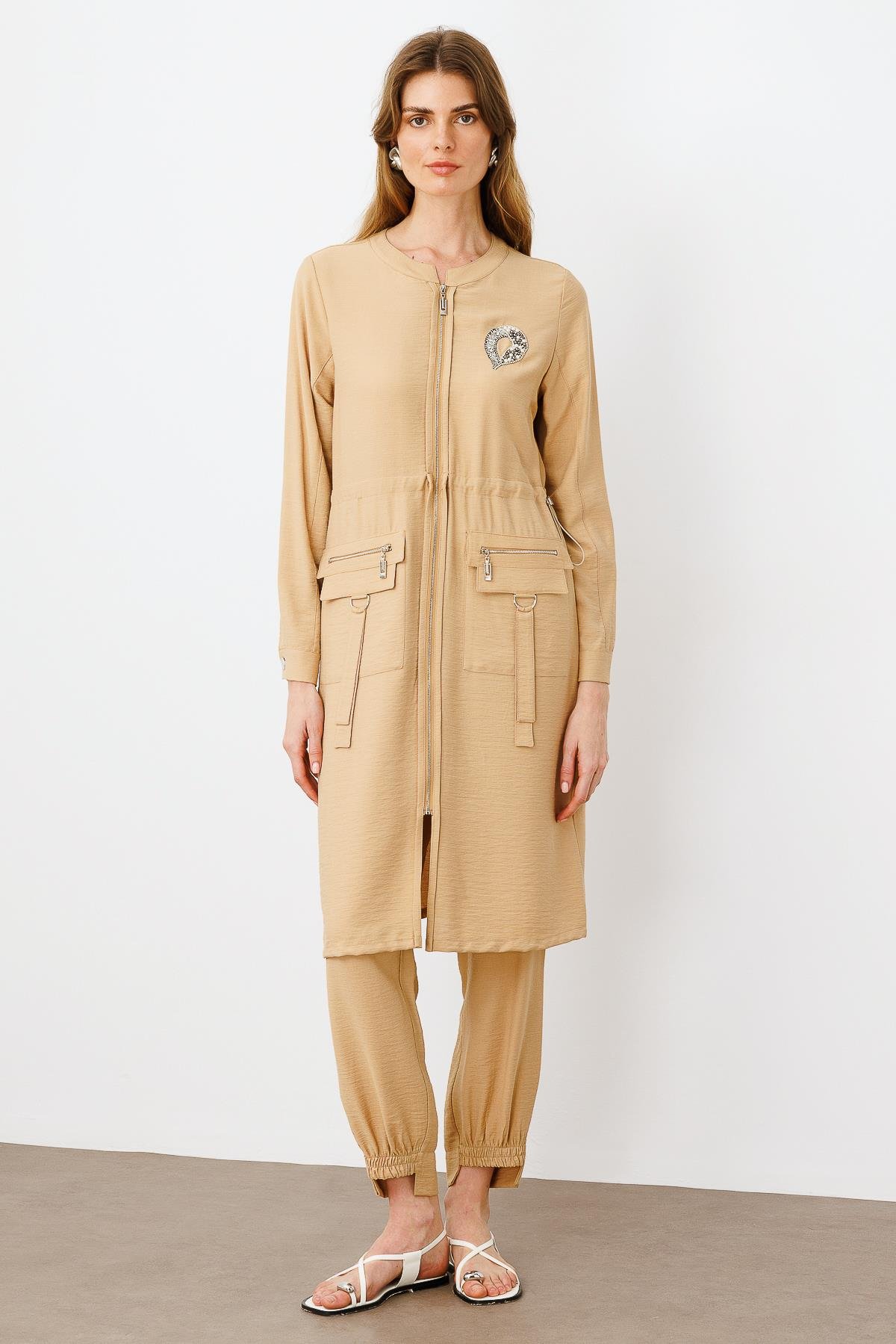 Modailgi  Belden Tünelli Sıfır Yaka Ara Boy Tunik Taş