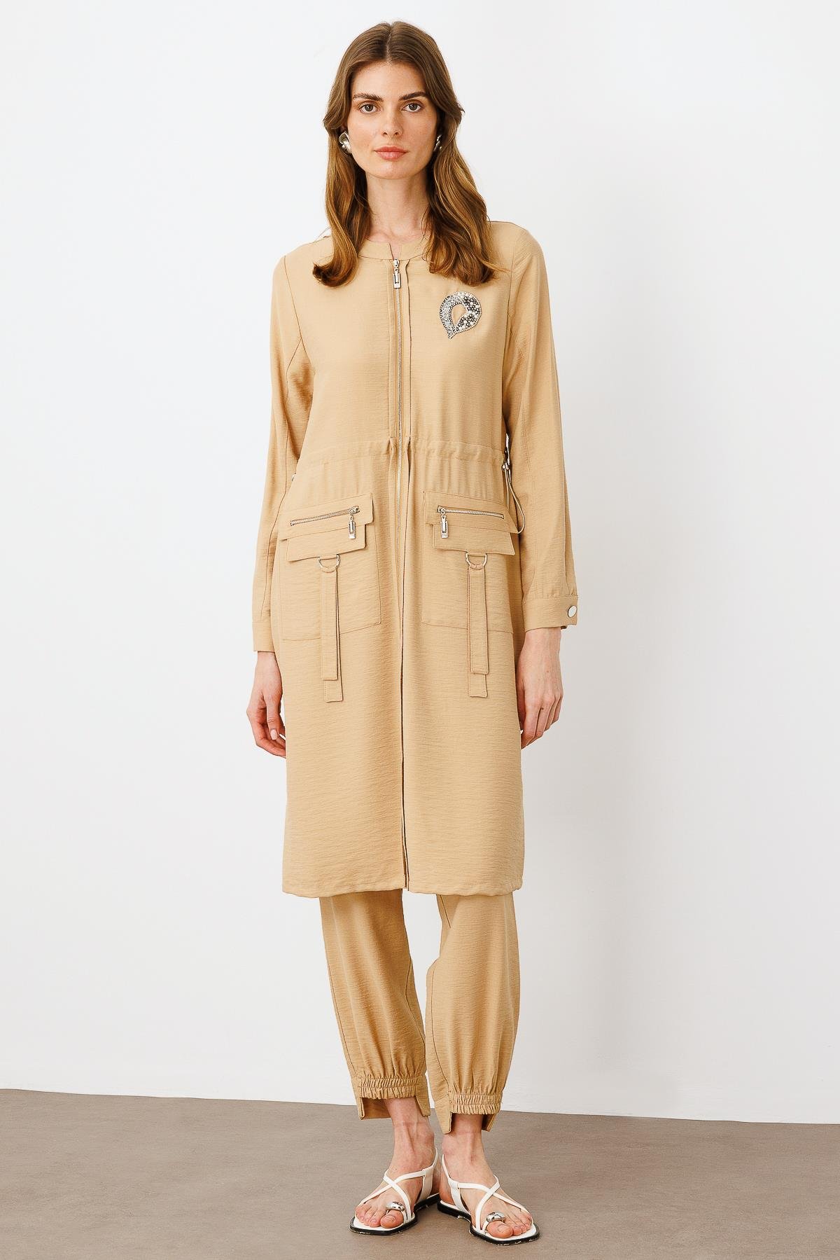 Modailgi  Belden Tünelli Sıfır Yaka Ara Boy Tunik Taş