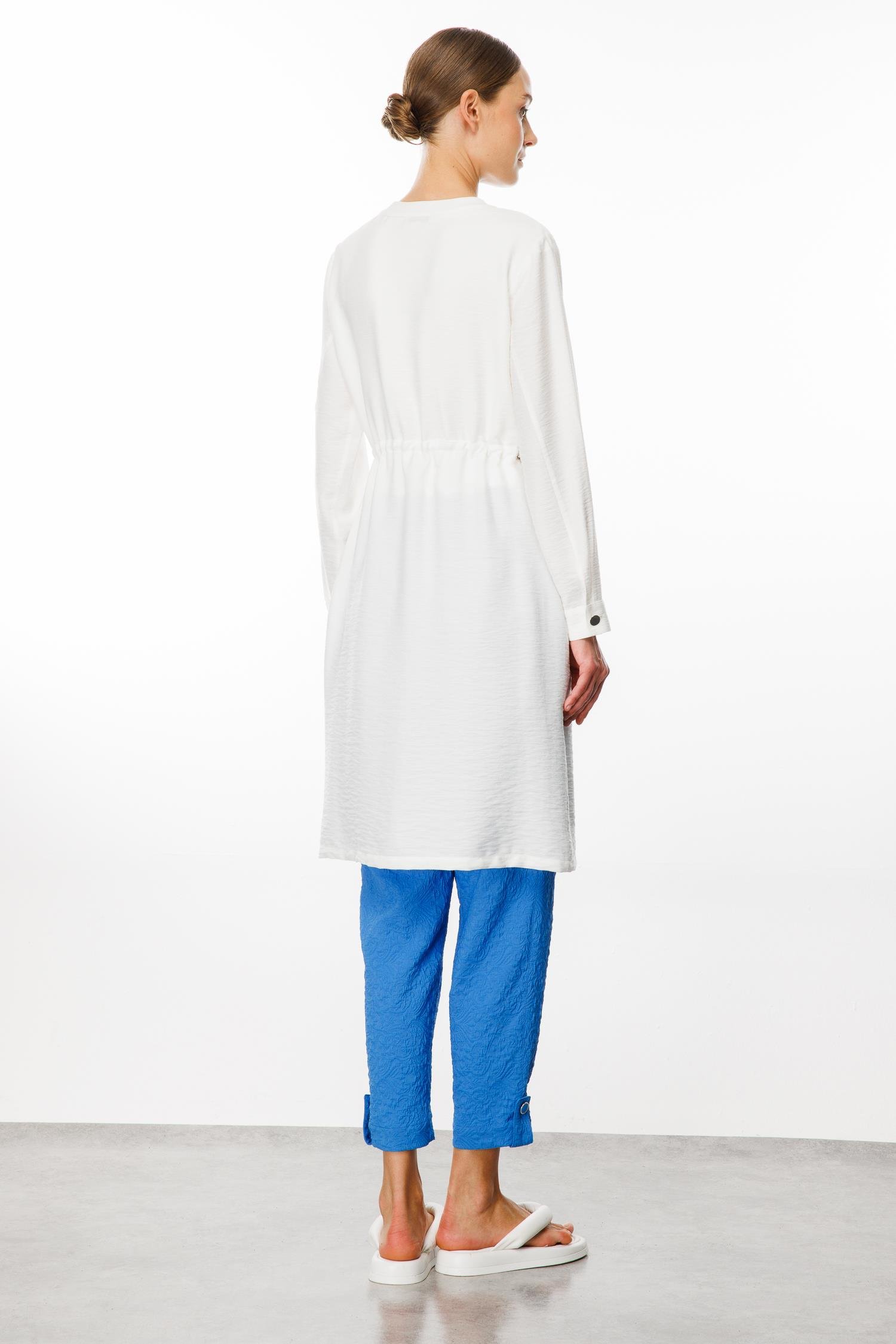 Modailgi  Belden Tünelli Sıfır Yaka Ara Boy Tunik Ekru