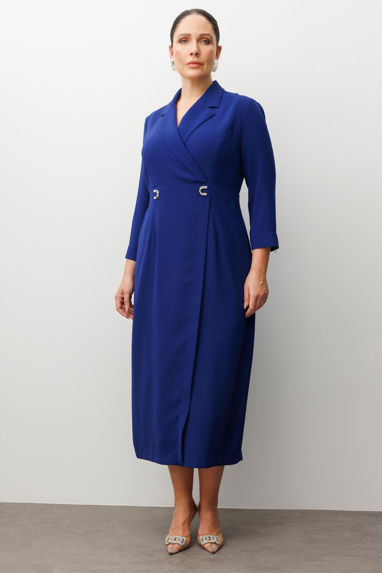 Modailgi  Beli Aksesuarlı Cepli Kruvaze Elbise Morcivert