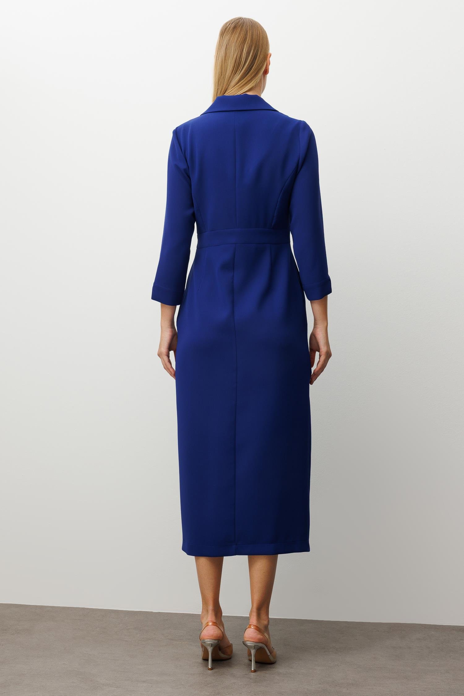 Modailgi  Beli Aksesuarlı Cepli Kruvaze Elbise Morcivert