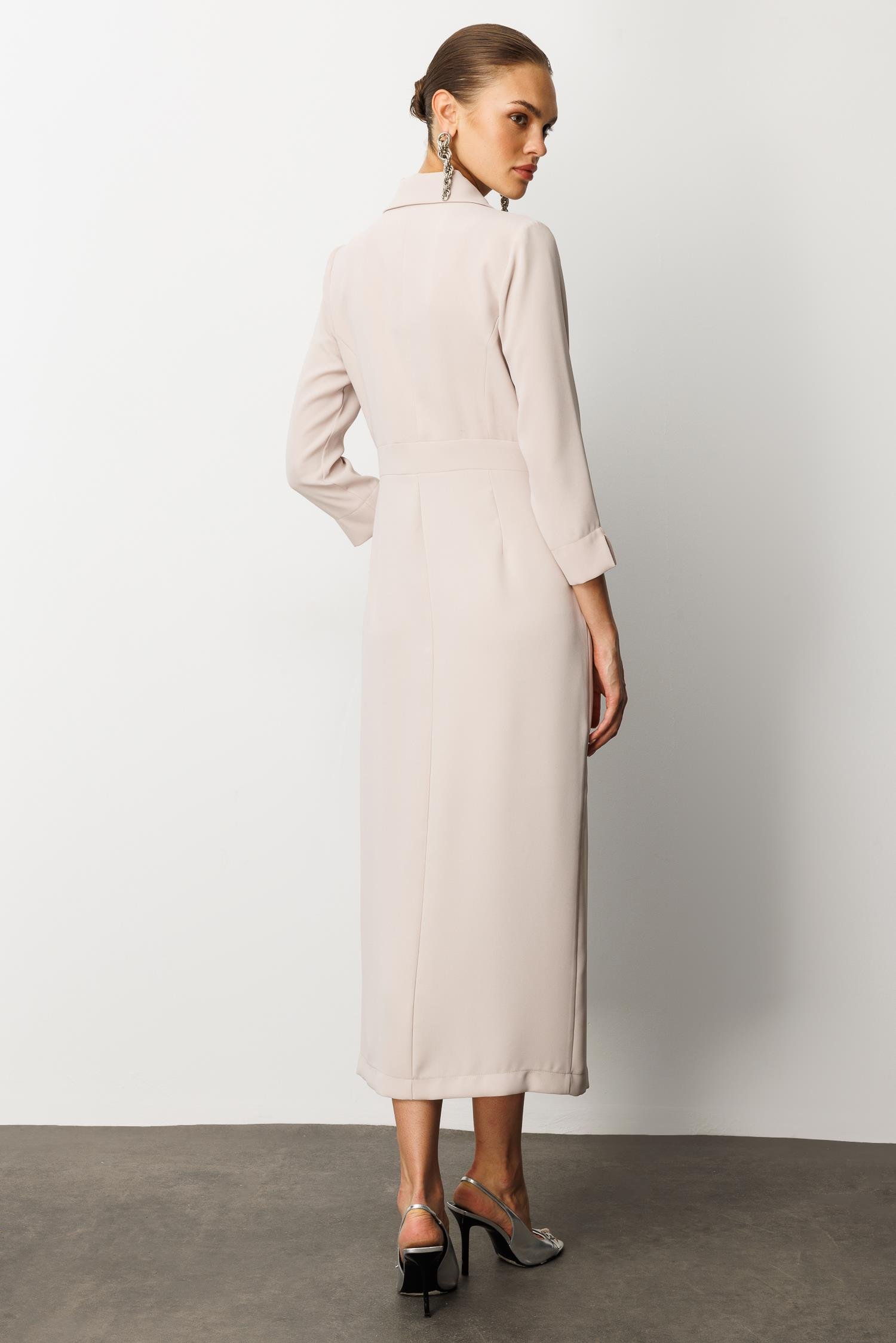 Modailgi  Beli Aksesuarlı Cepli Kruvaze Elbise Taş