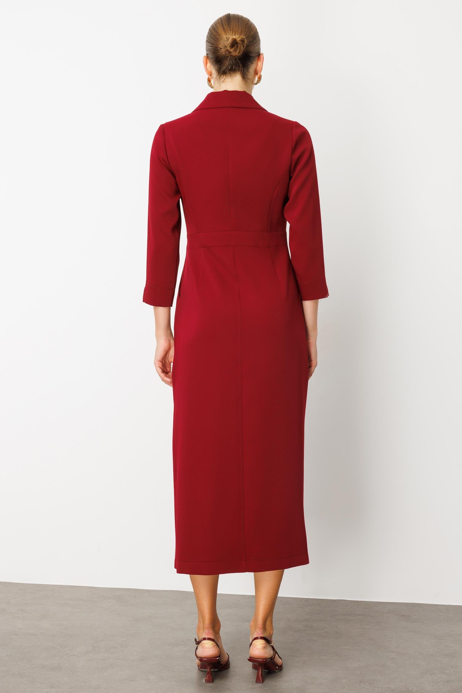 Modailgi  Beli Aksesuarlı Cepli Kruvaze Elbise Bordo