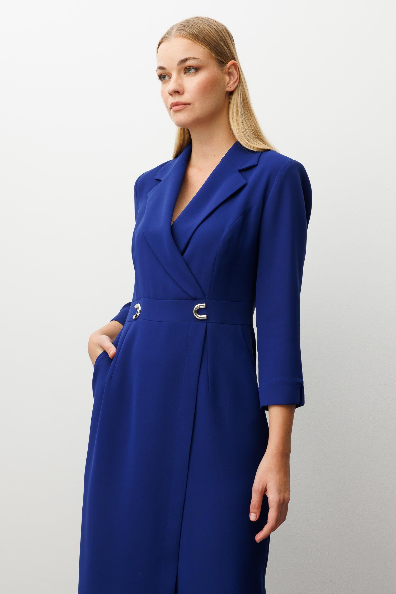 Modailgi  Beli Aksesuarlı Cepli Kruvaze Elbise Morcivert