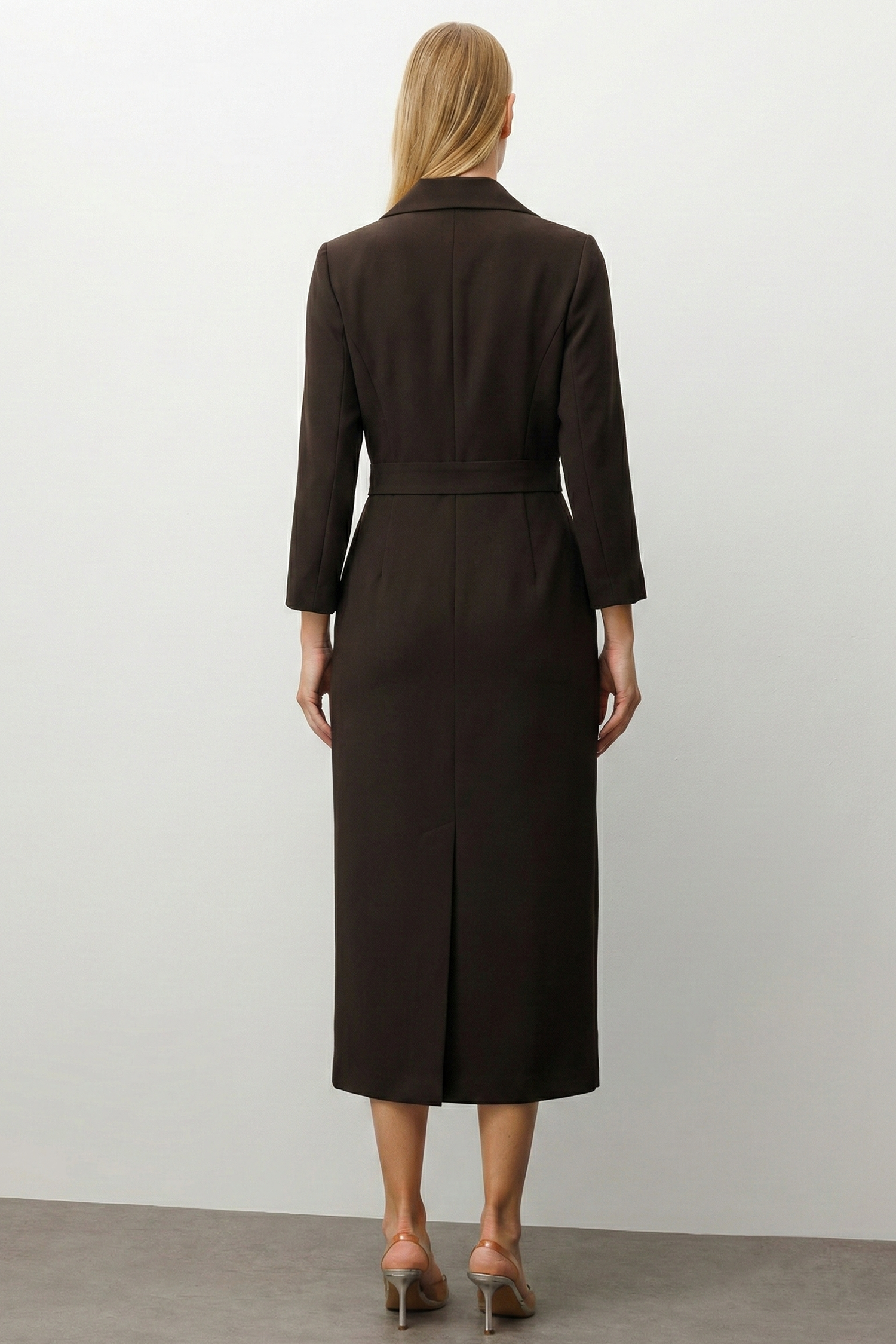 Modailgi  Beli Aksesuarlı Cepli Kruvaze Elbise Kahve