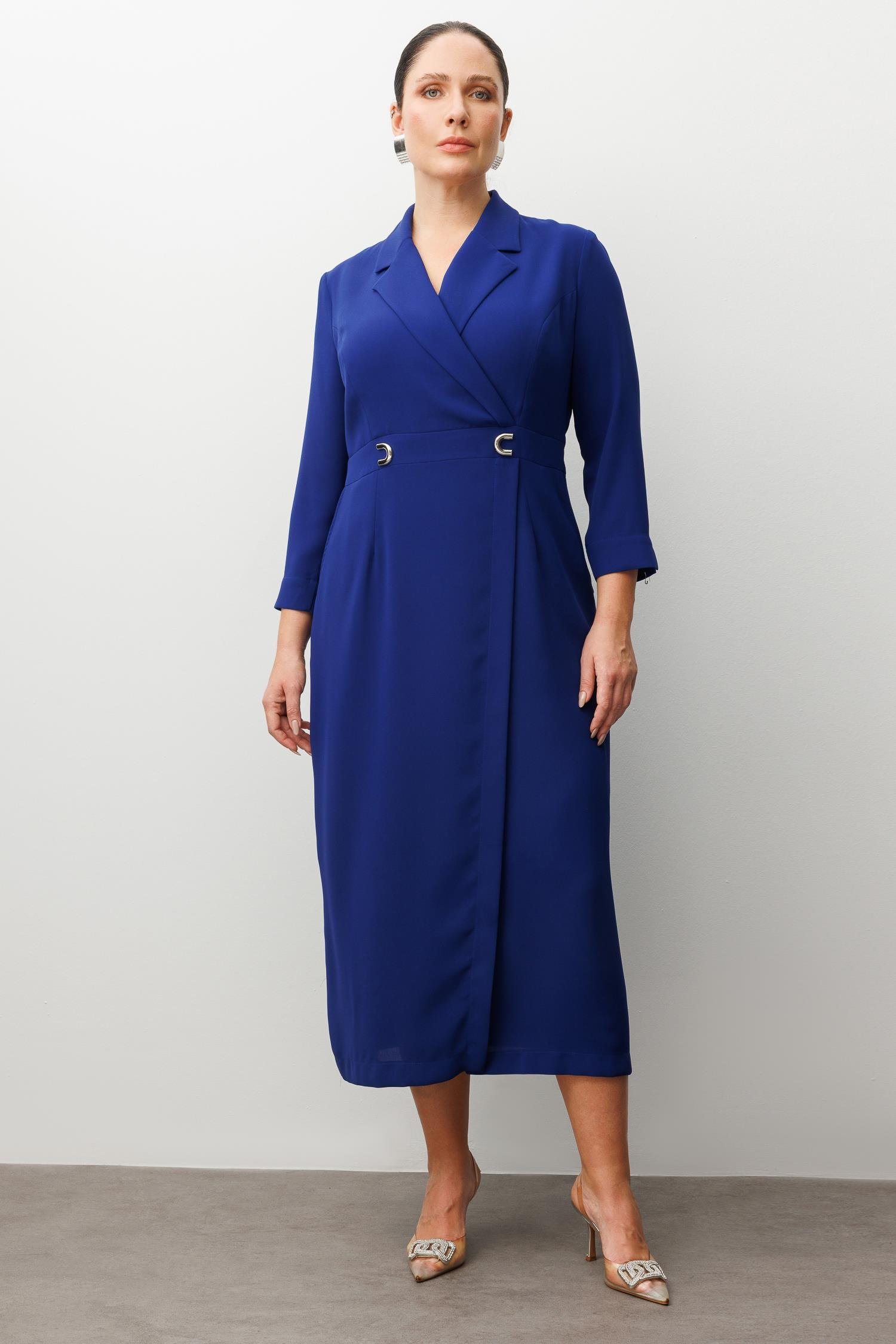 Modailgi  Beli Aksesuarlı Cepli Kruvaze Elbise Morcivert