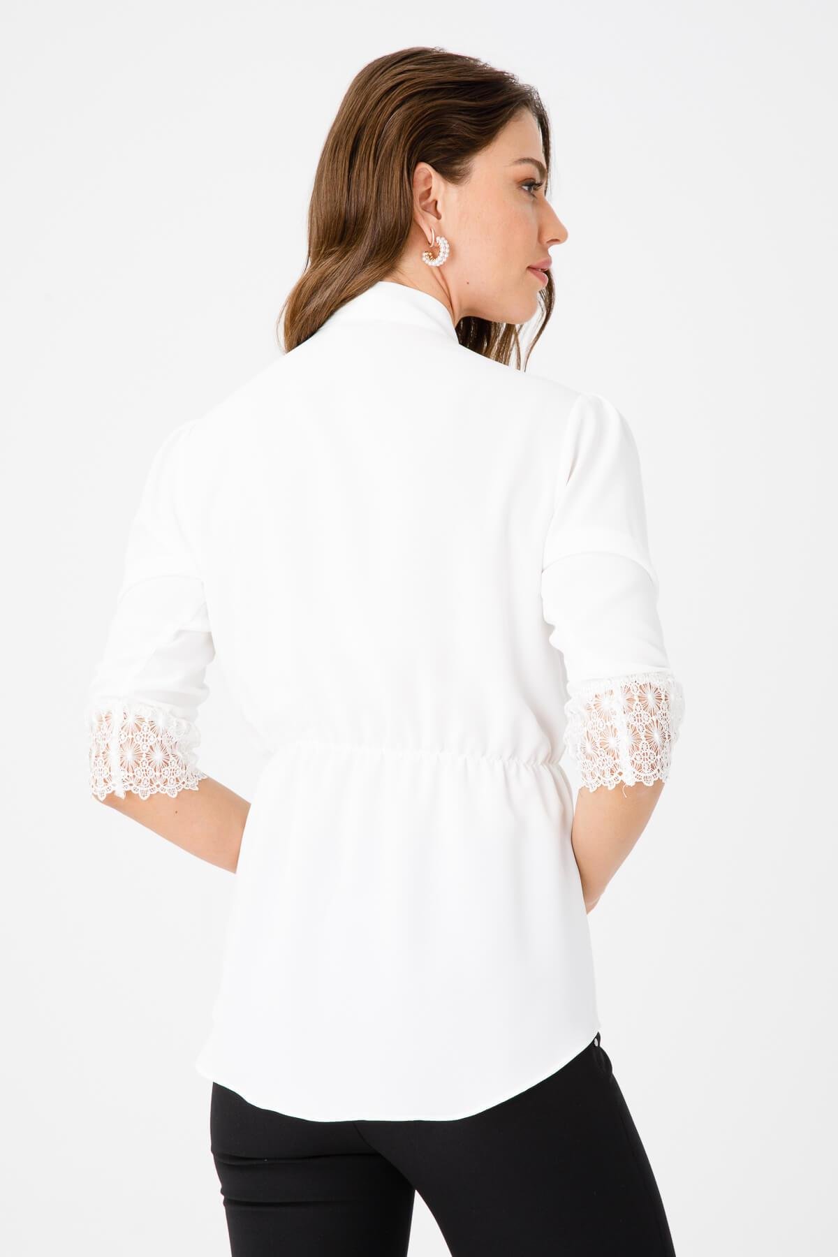 Modailgi  Beli Büzgülü Dantel Detaylı Gömlek Ekru
