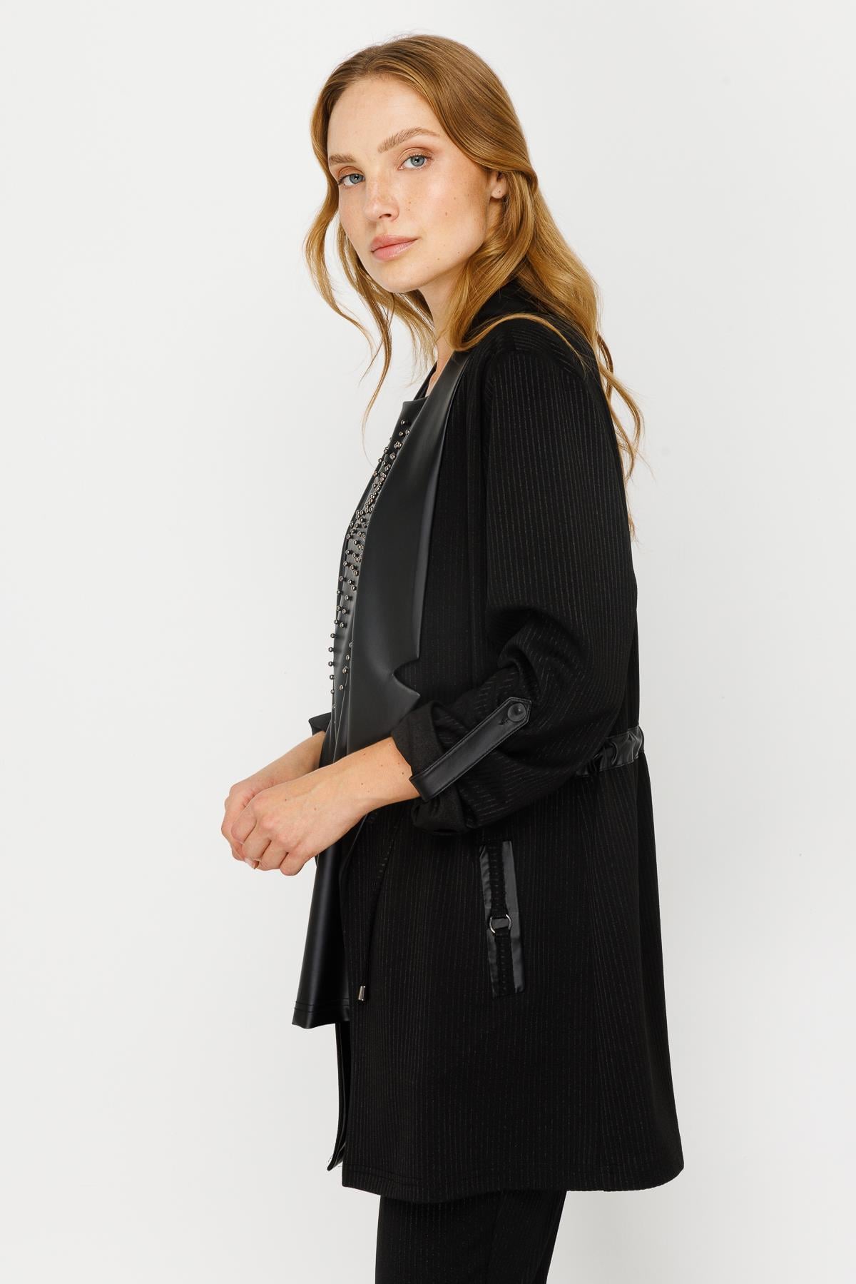 Modailgi  Beli Büzgülü Örme İkili Tunik Siyah