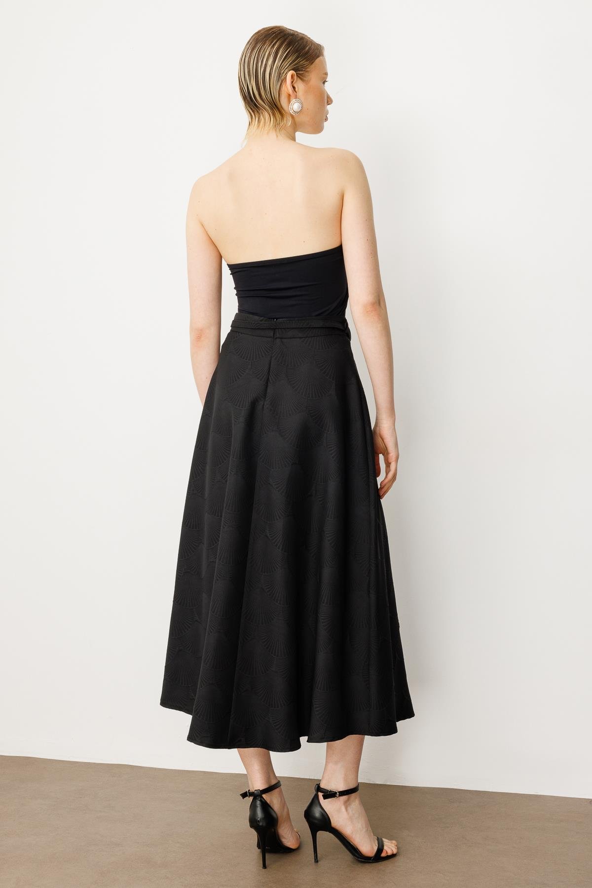 Modailgi  Beli Kemerli Evaze Etek - 75208 Siyah