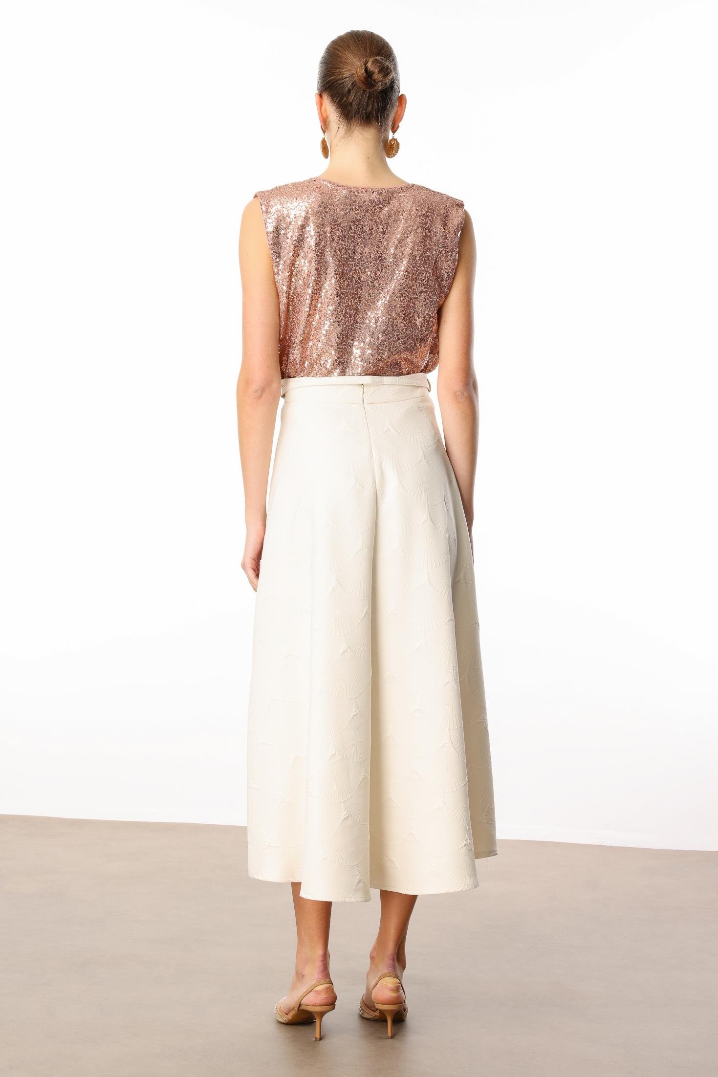 Modailgi  Beli Kemerli Evaze Etek - 75208 Taş