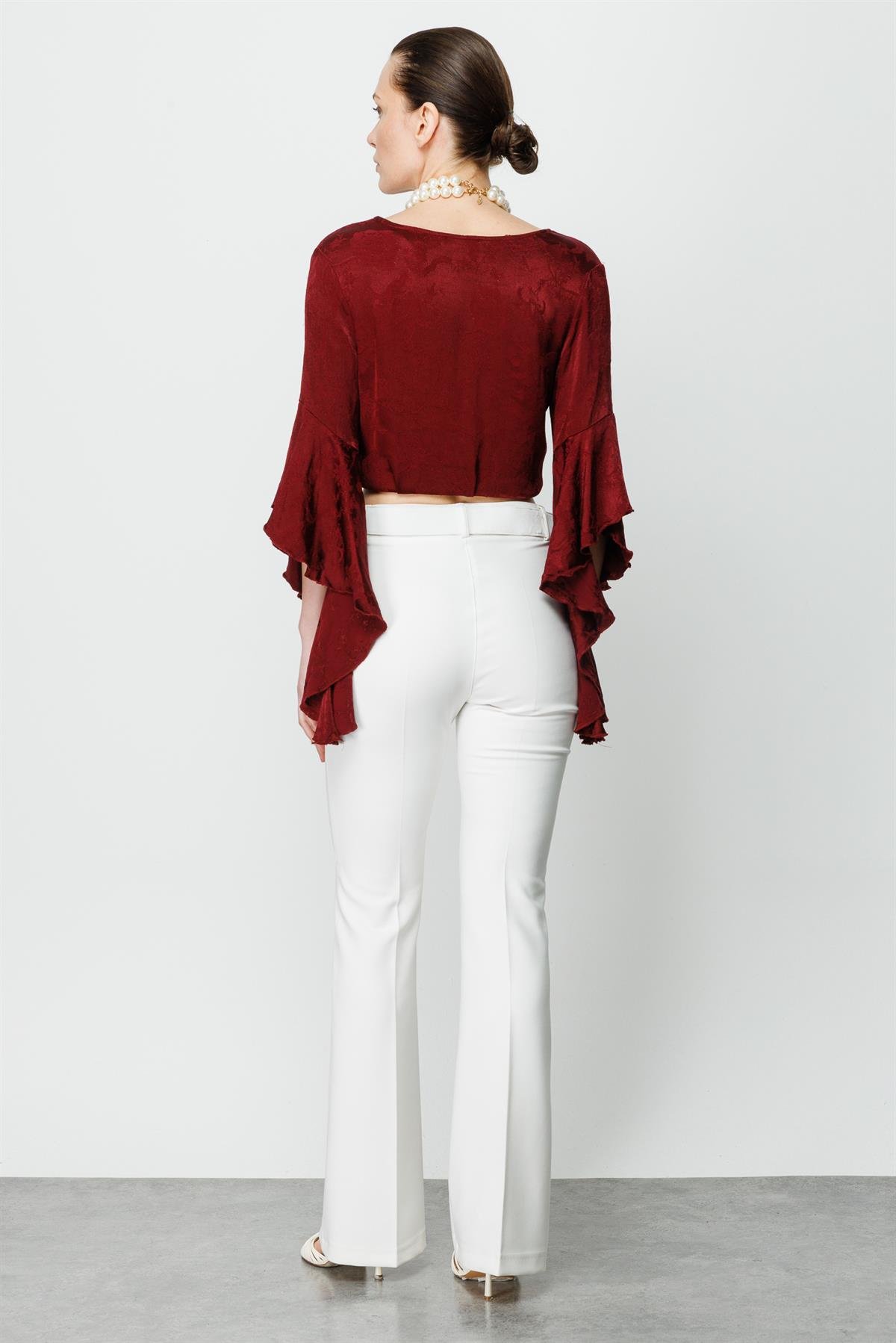 Modailgi  Beli Kemerli Önü Dikişli Pantolon Ekru