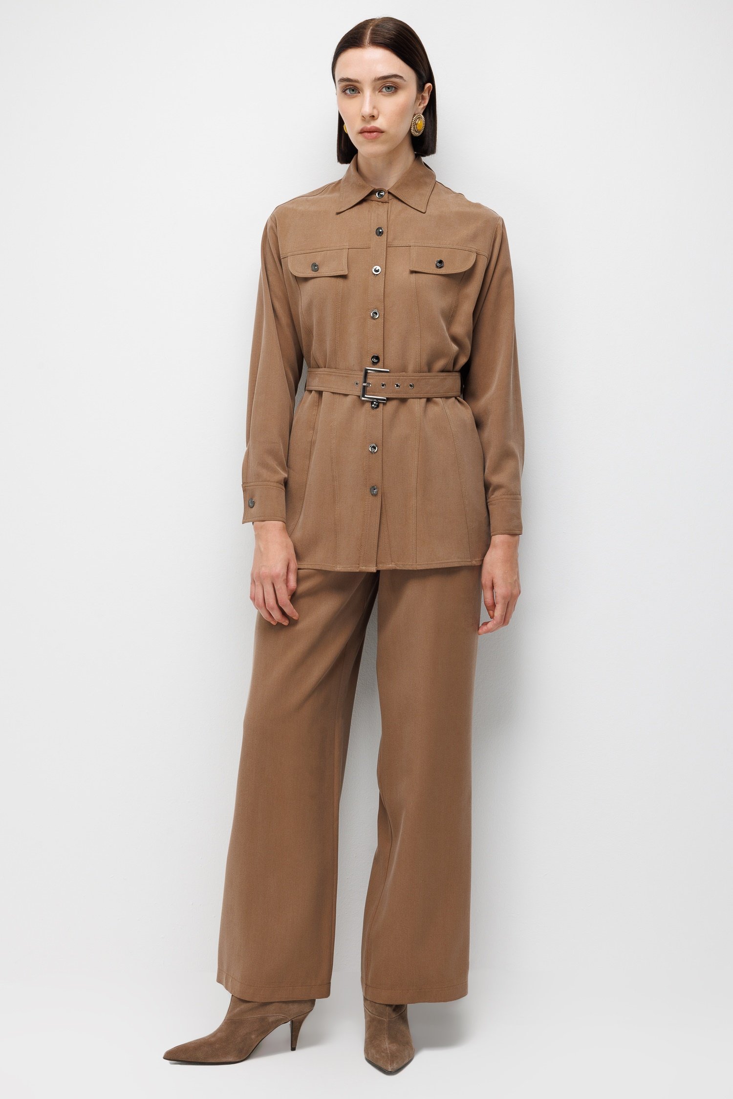 Modailgi  Beli Kuşak Kemerli Düğme Kapama Tunik - 40186 Camel