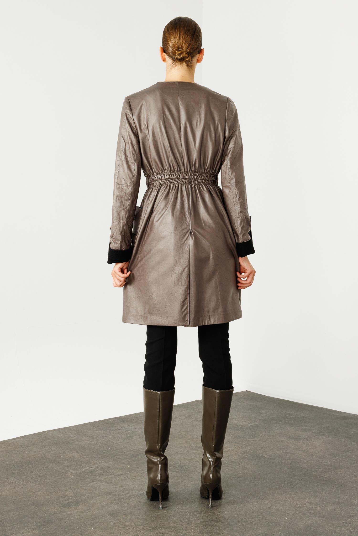 Modailgi  Beli Lastik ve Kuşak Detaylı Torba Cepli Şal Yaka Trenç Gri