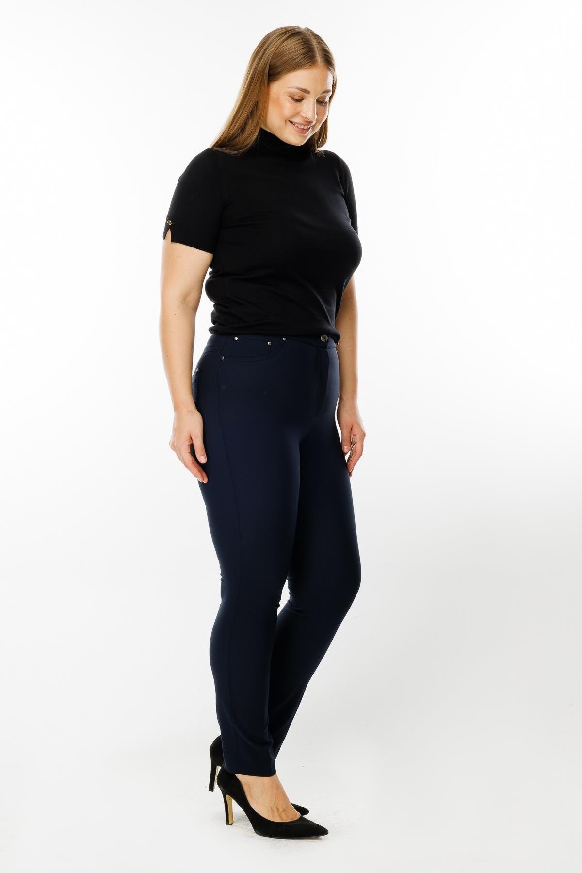 Modailgi  Bel Kemeri Lastikli Beş Cep Dar Paça Pantolon Laci