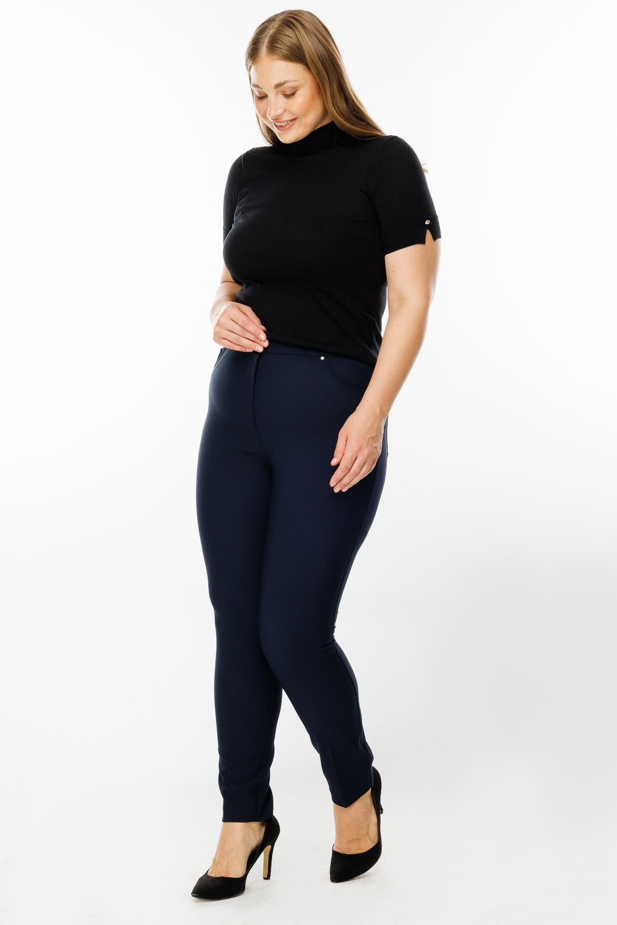 Modailgi  Bel Kemeri Lastikli Beş Cep Dar Paça Pantolon Laci