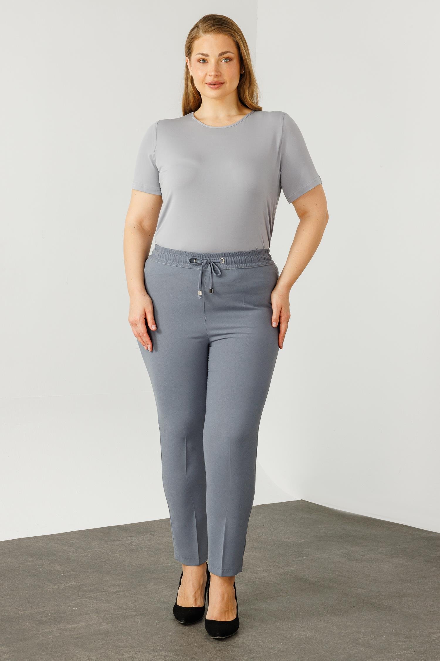 Modailgi  Beli Lastikli Krep Pantolon Gri