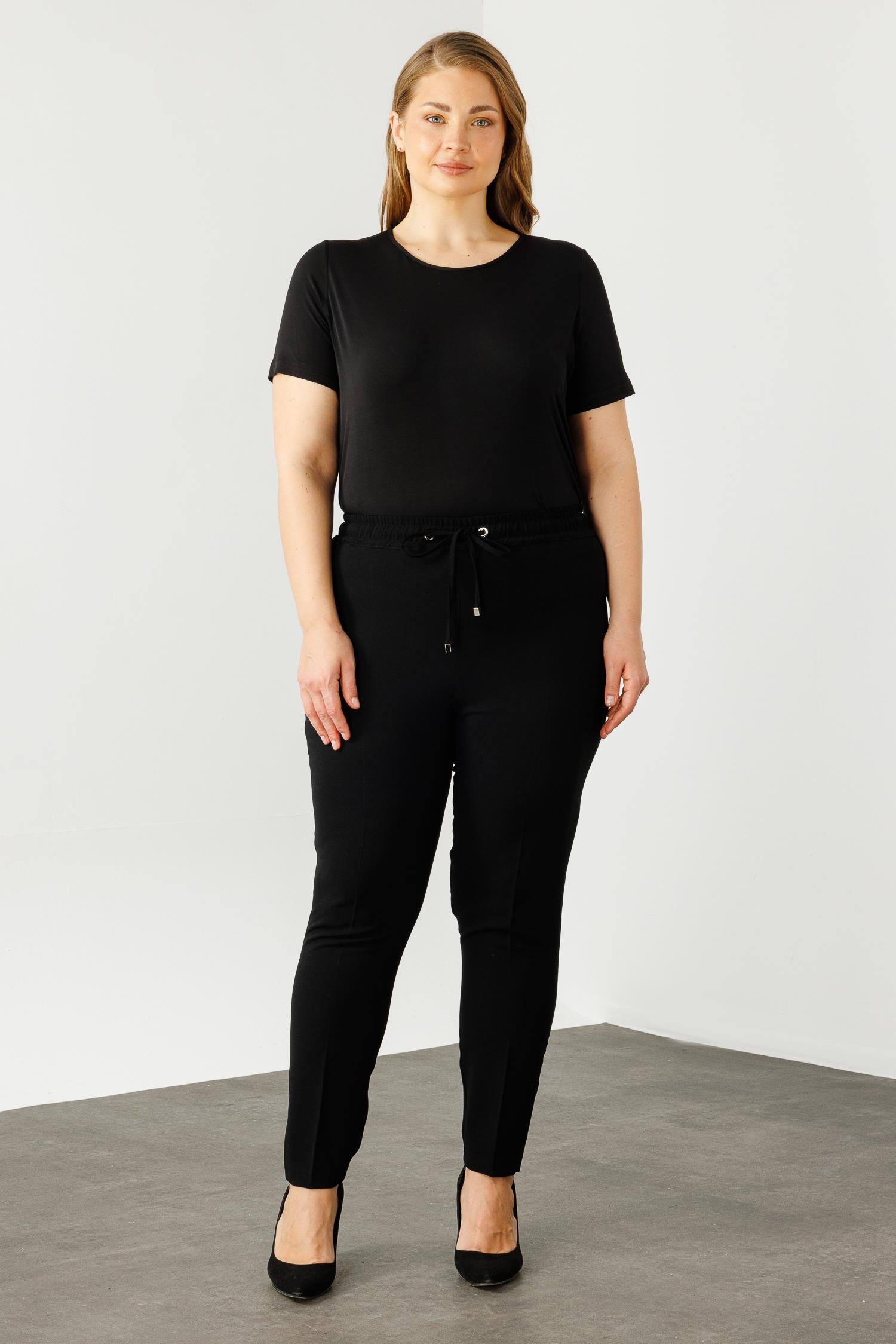 Modailgi  Beli Lastikli Krep Pantolon Siyah