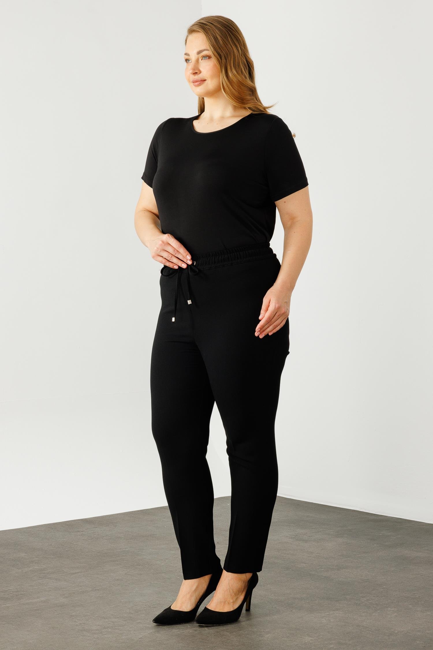 Modailgi  Beli Lastikli Krep Pantolon Siyah