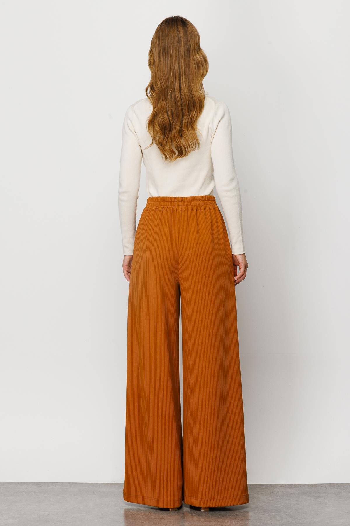 Modailgi  Beli Lastikli Örme Pantolon Tarçın