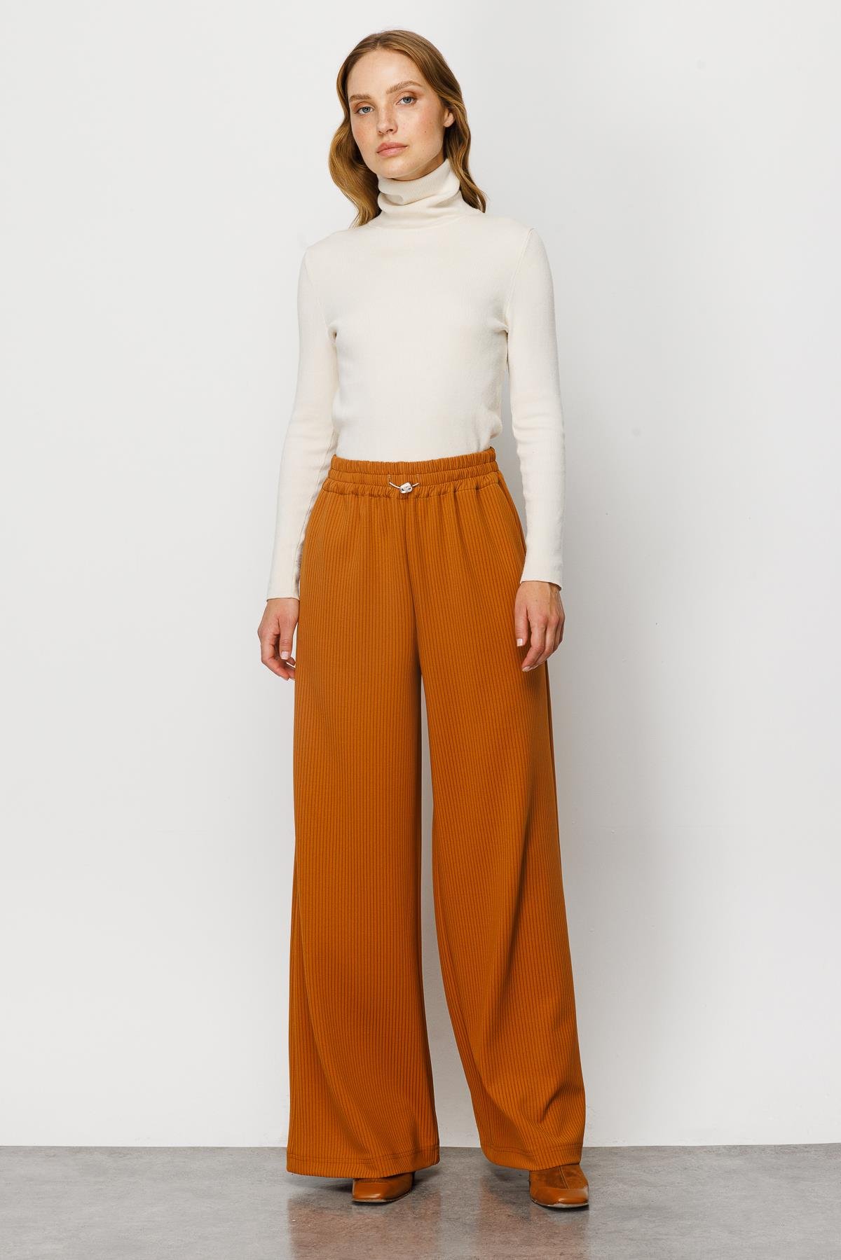 Modailgi  Beli Lastikli Örme Pantolon Tarçın