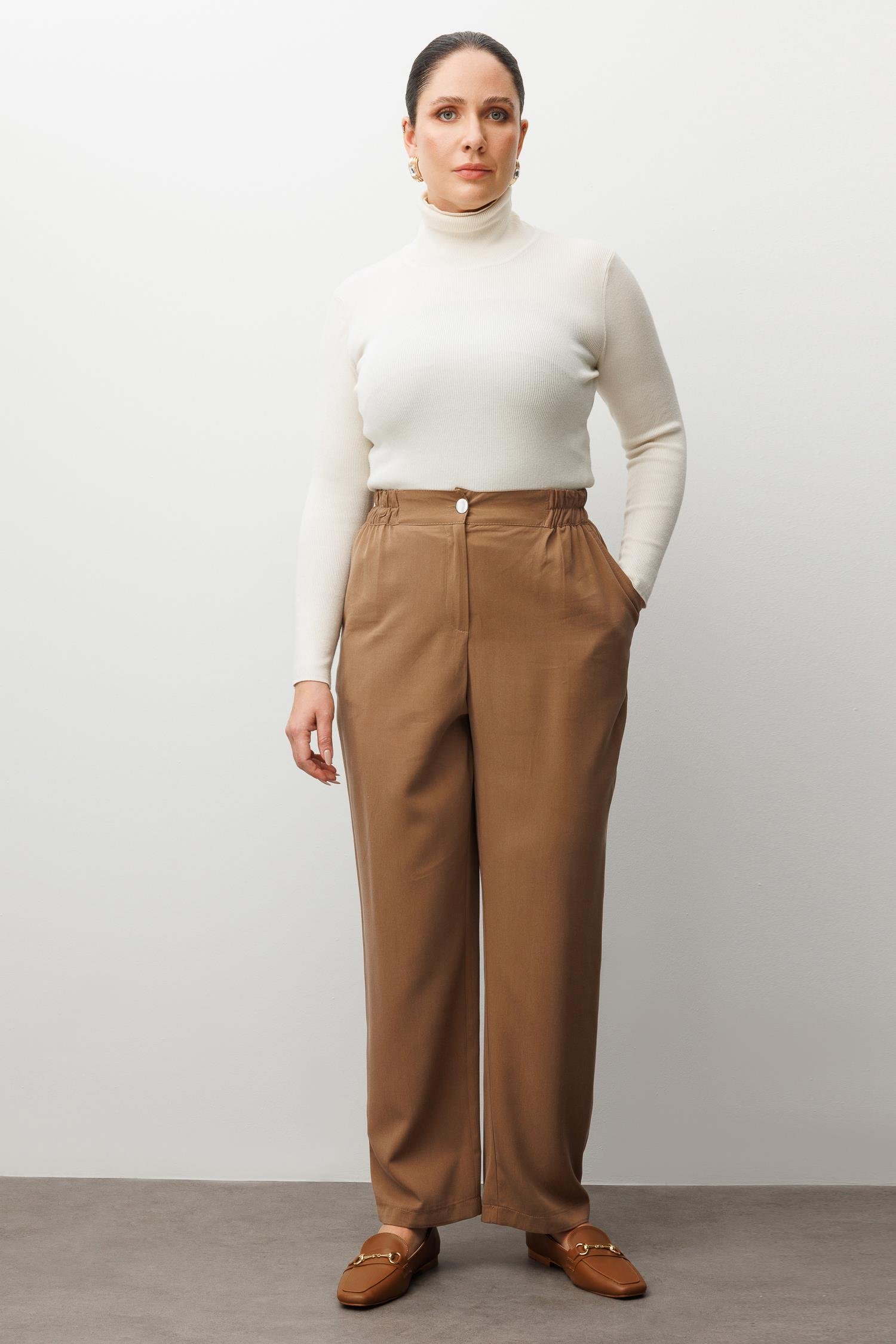 Modailgi  Beli Lastikli Rahat Kesim Pantolon - 40300,40301,40302 Vizon