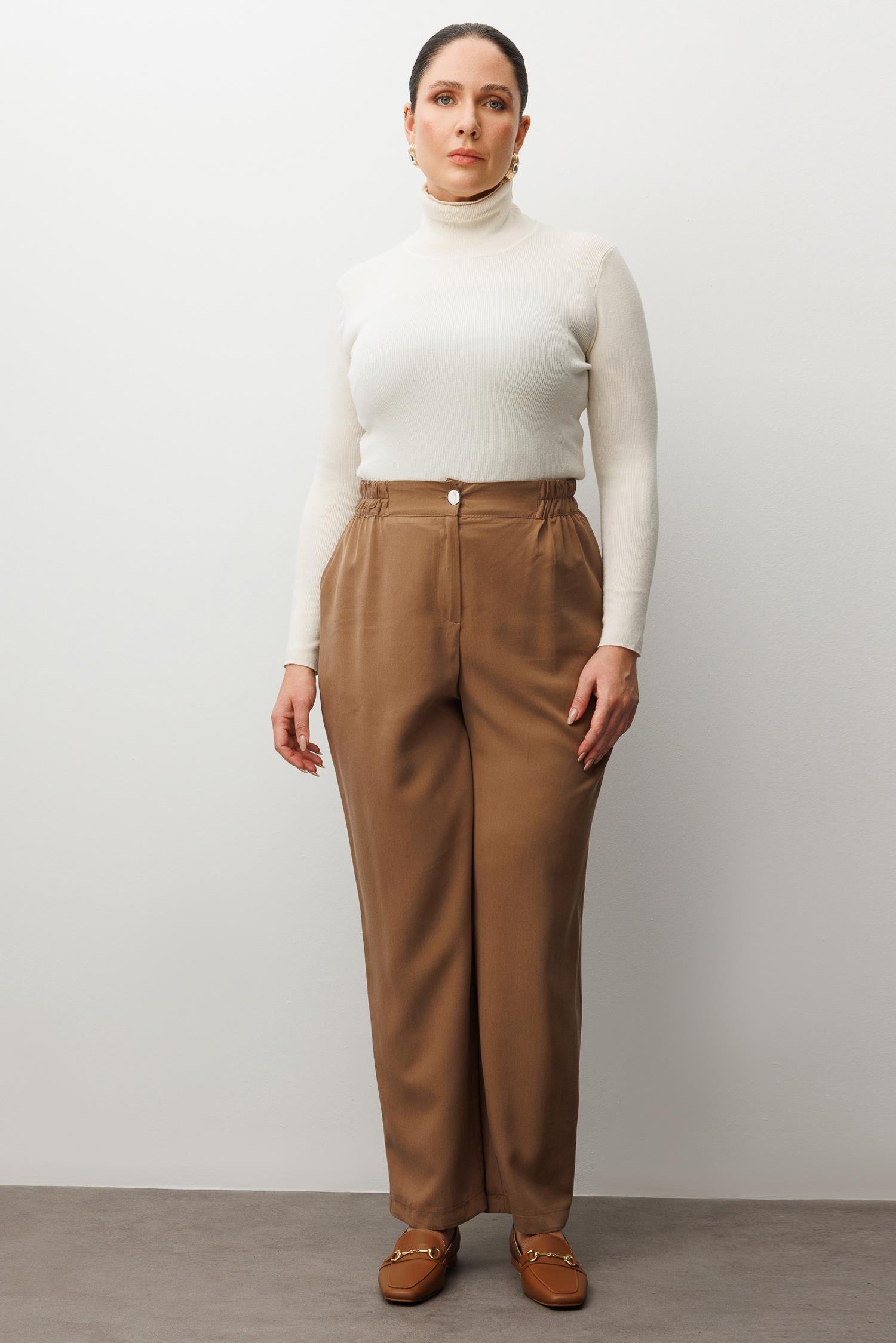 Modailgi  Beli Lastikli Rahat Kesim Pantolon - 40300,40301,40302 Vizon