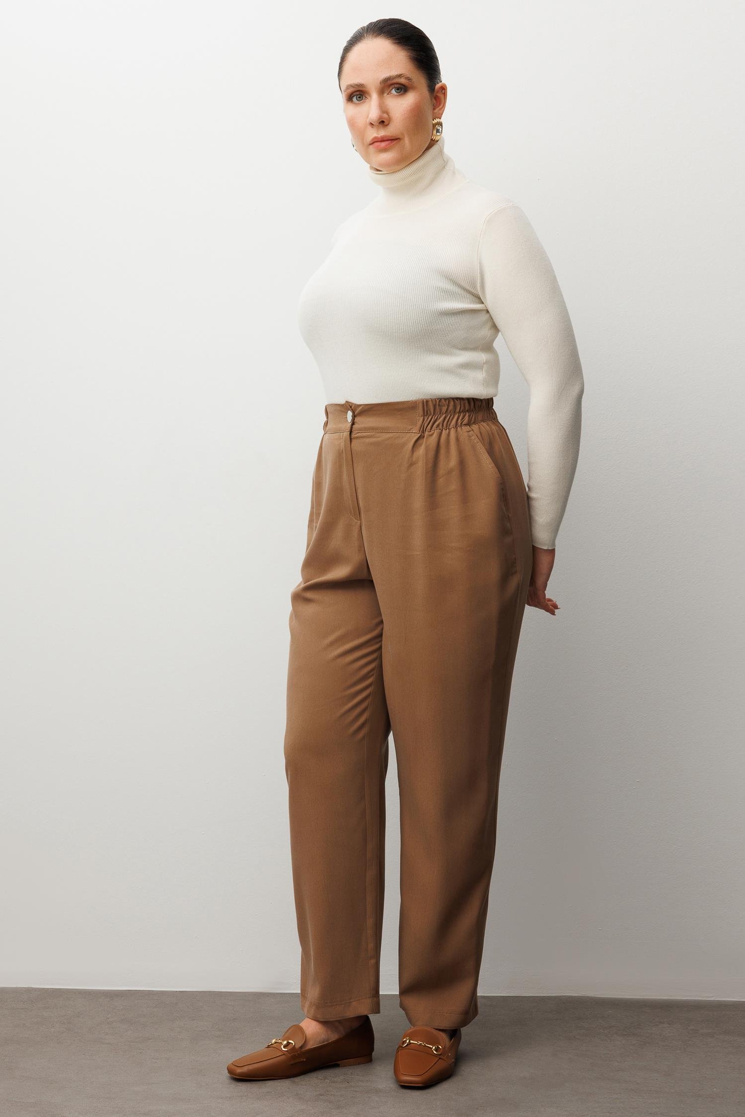 Modailgi  Beli Lastikli Rahat Kesim Pantolon - 40300,40301,40302 Vizon