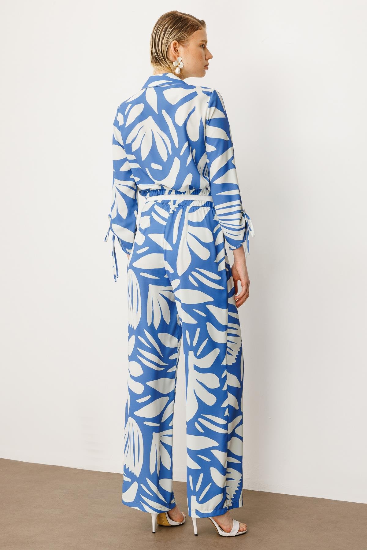 Modailgi  Beli Lastikli Şerit Detaylı Bağlamalı Bol Pantolon - 10065 İndigo