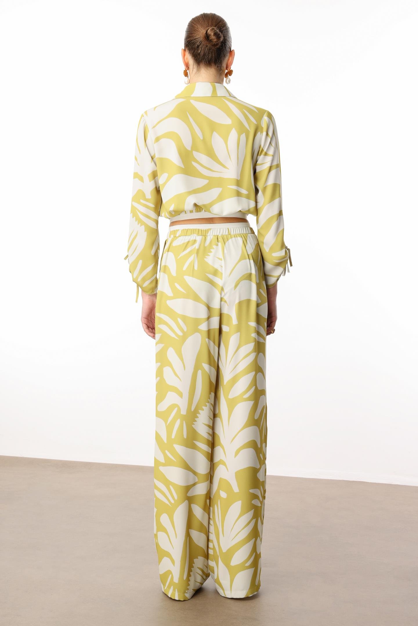 Modailgi  Beli Lastikli Şerit Detaylı Bağlamalı Bol Pantolon - 10065 Asit