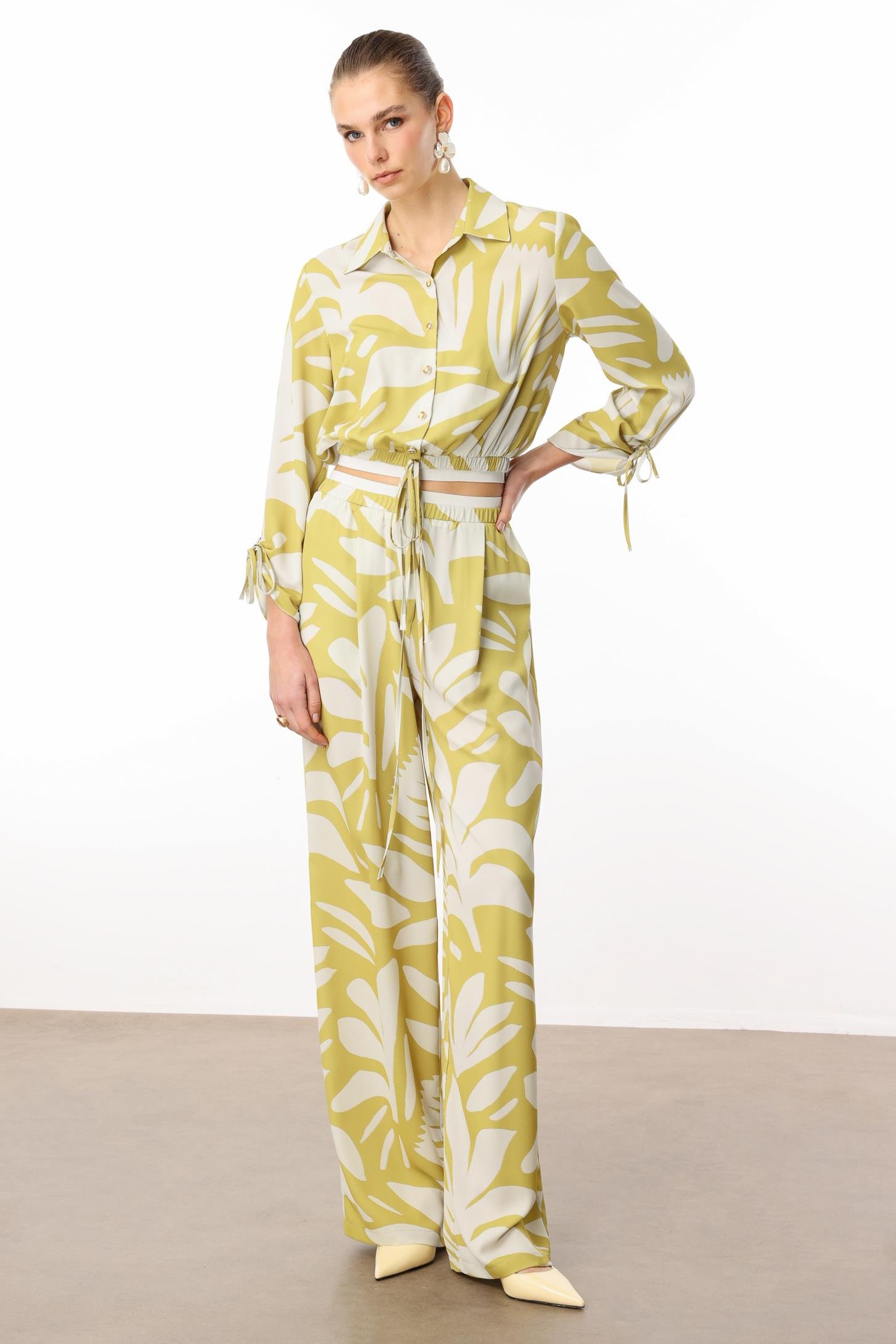 Modailgi  Beli Lastikli Şerit Detaylı Bağlamalı Bol Pantolon - 10065 Asit