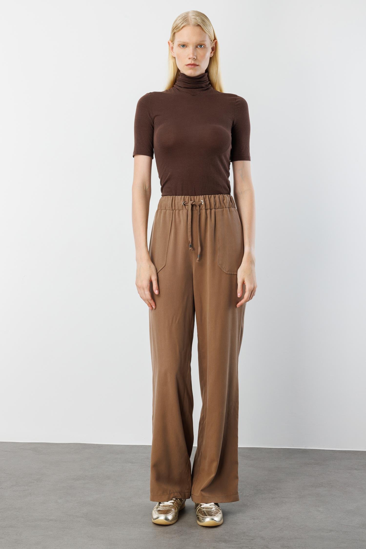 Modailgi  Beli Lastikli Tünel Bağcık Detaylı Torba Cepli Pantolon - 15042 Vizon